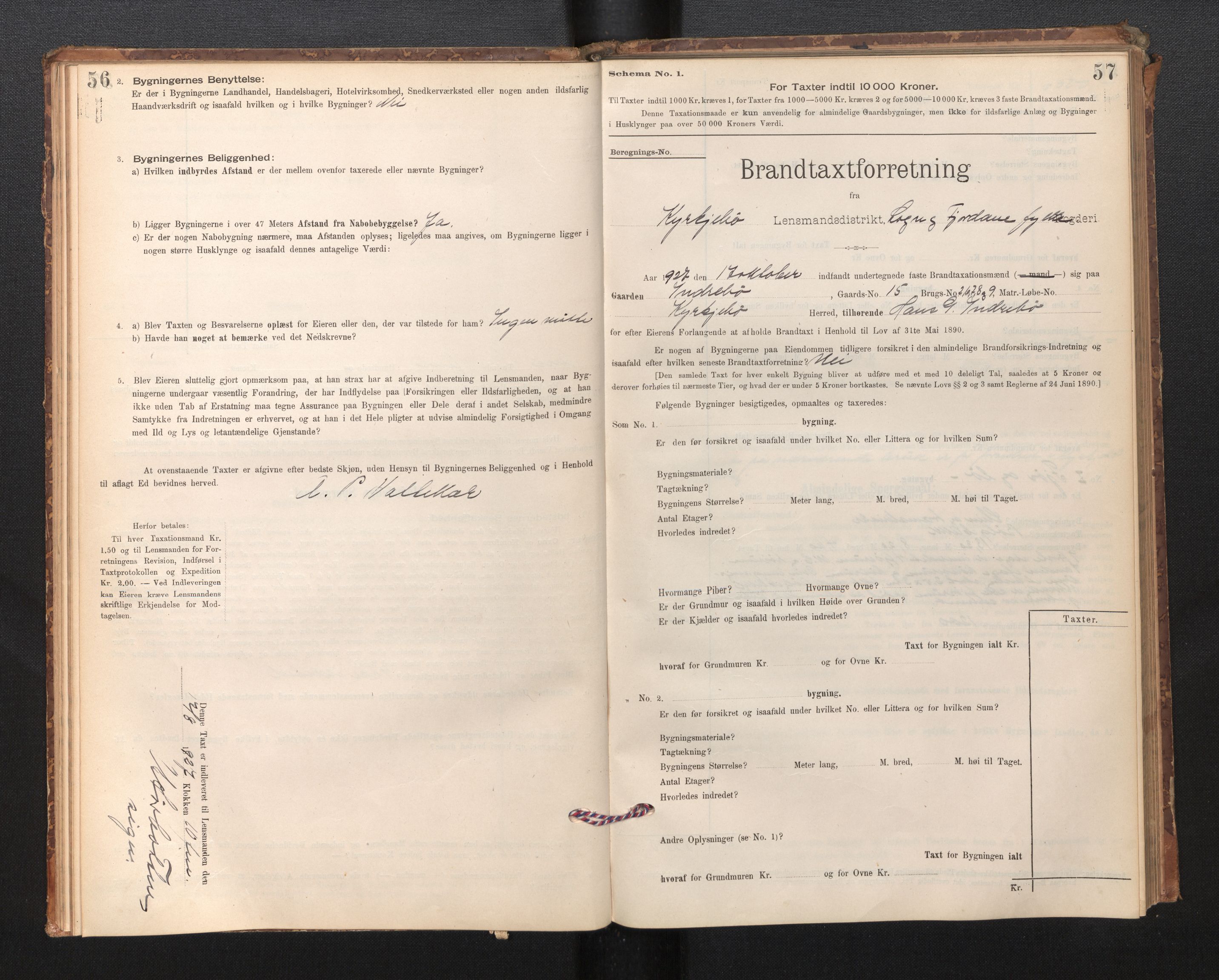 Lensmannen i Kyrkjebø, SAB/A-29001/0012/L0006: Branntakstprotokoll, skjematakst, 1900-1939, p. 56-57