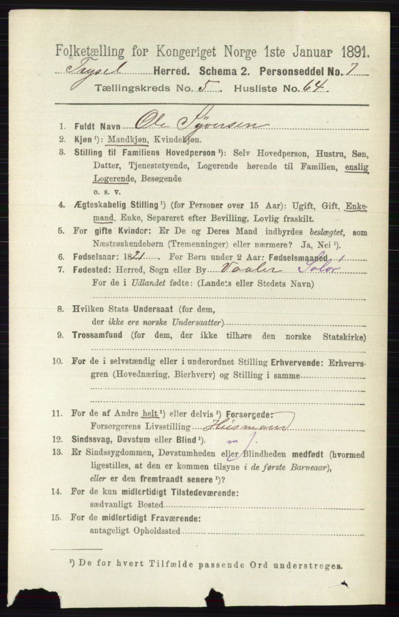 RA, 1891 census for 0428 Trysil, 1891, p. 2732