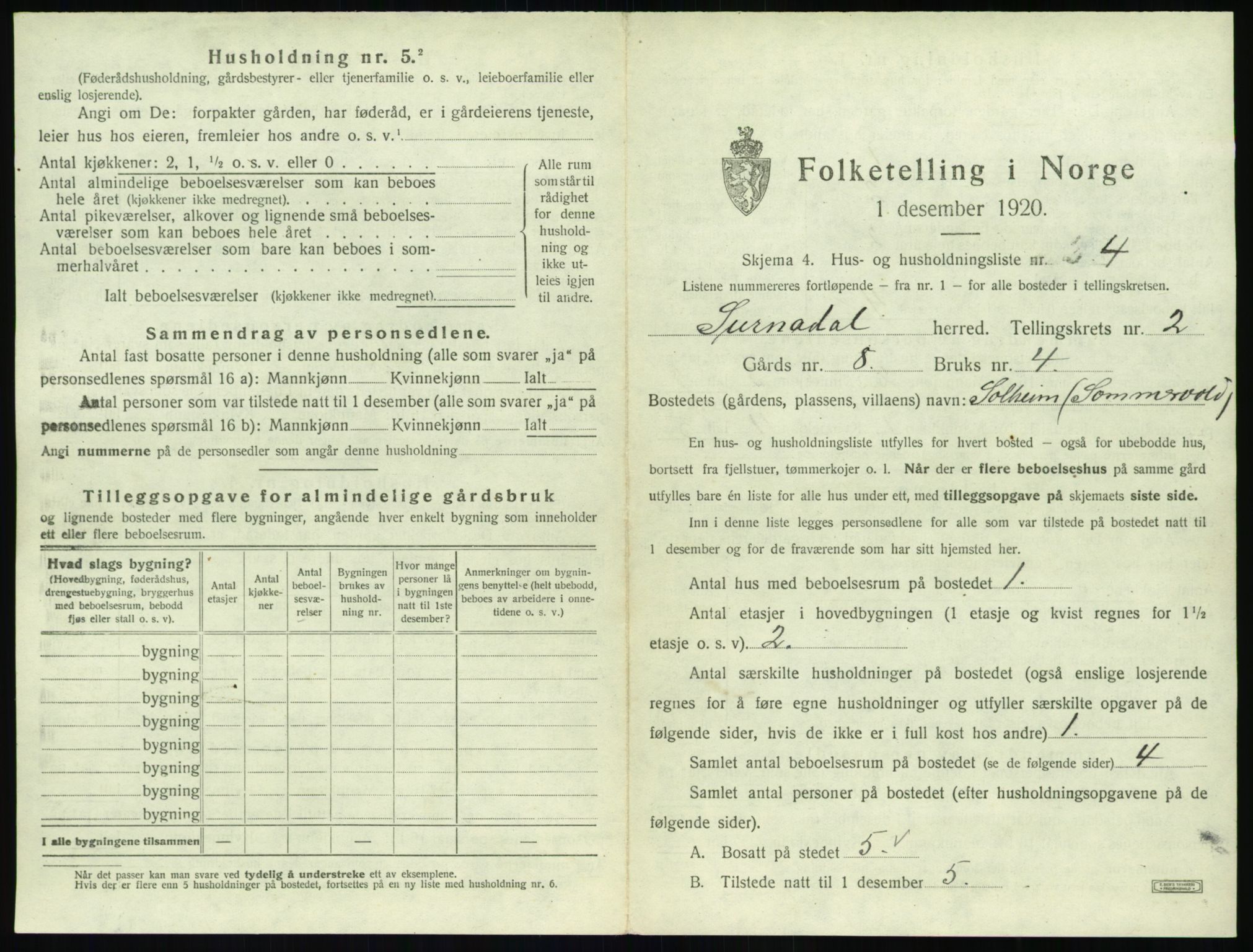 SAT, 1920 census for Surnadal, 1920, p. 167