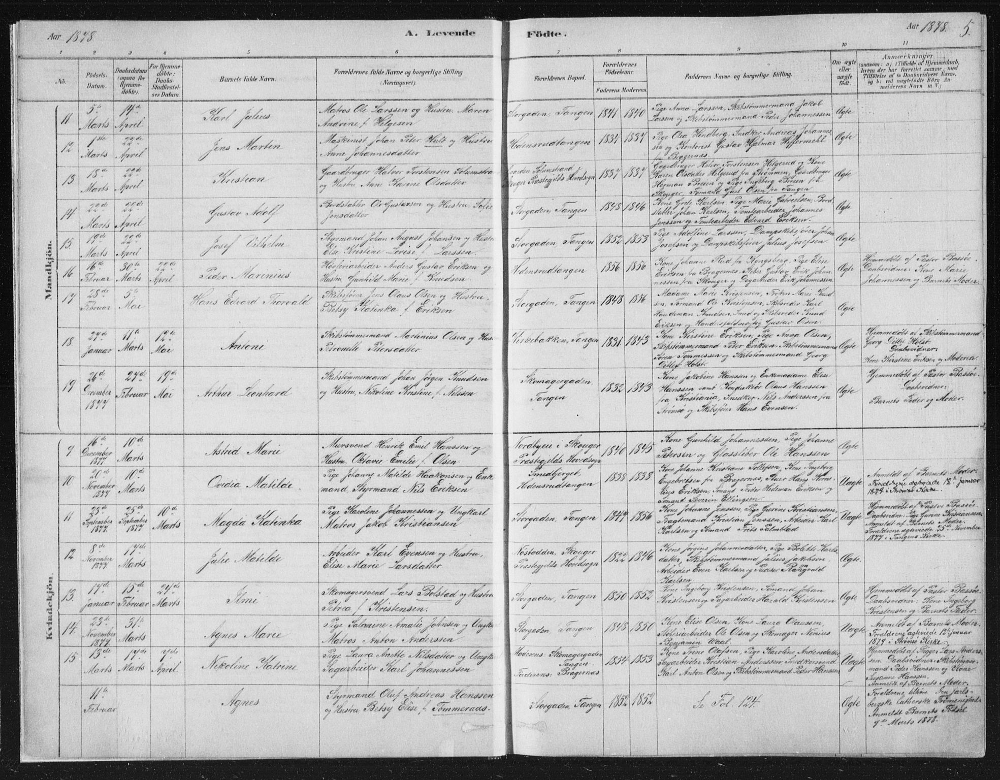 Strømsø kirkebøker, AV/SAKO-A-246/F/Fb/L0005: Parish register (official) no. II 5, 1877-1902, p. 5