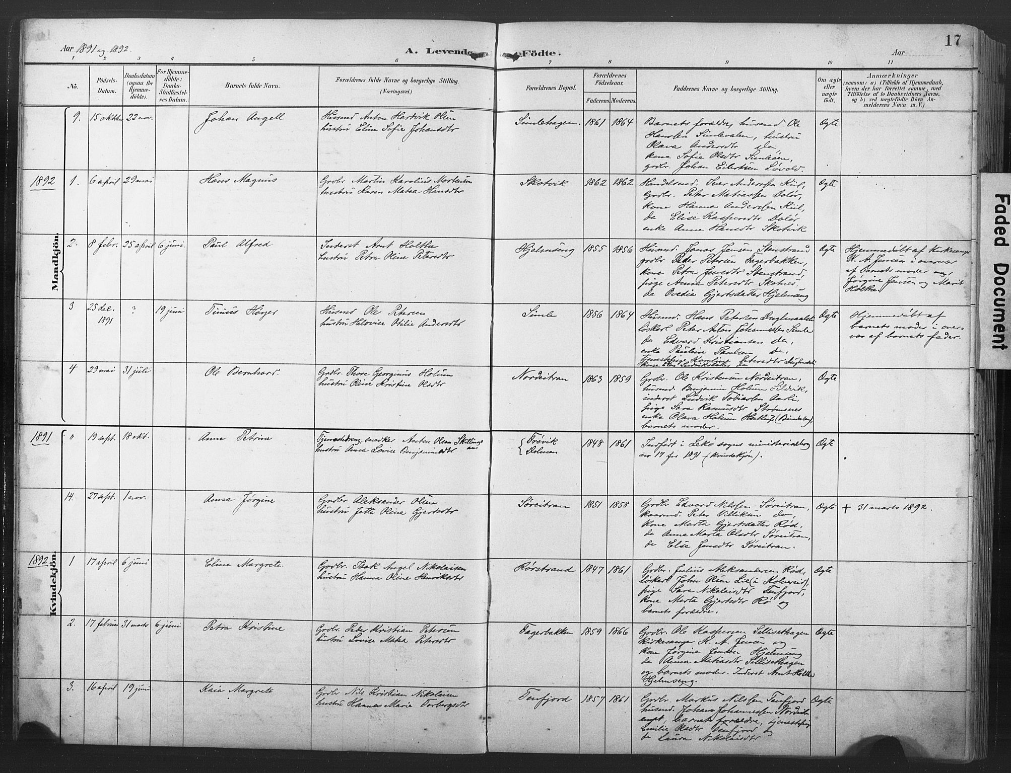 Ministerialprotokoller, klokkerbøker og fødselsregistre - Nord-Trøndelag, SAT/A-1458/789/L0706: Parish register (copy) no. 789C01, 1888-1931, p. 17