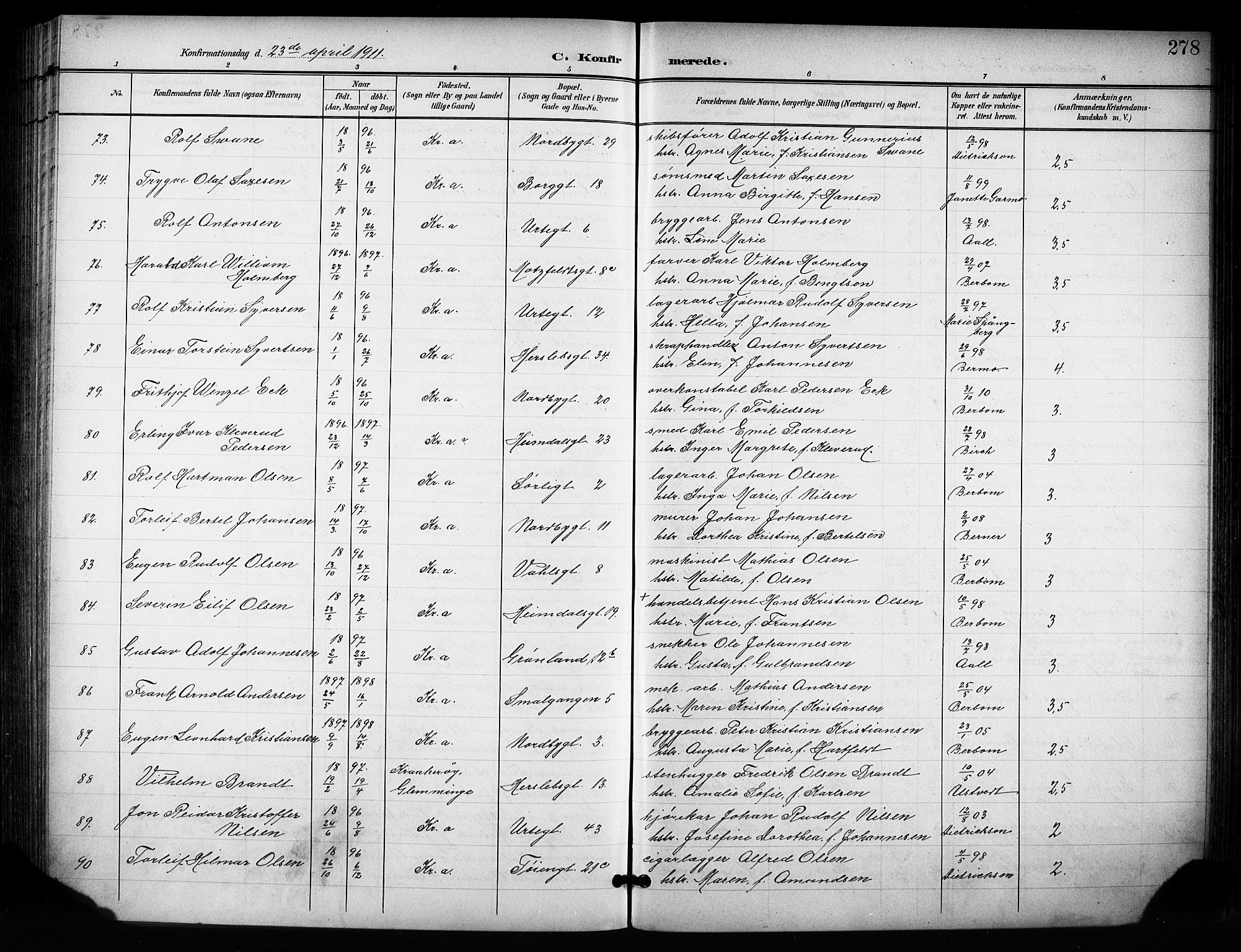 Grønland prestekontor Kirkebøker, AV/SAO-A-10848/F/Fa/L0015: Parish register (official) no. 15, 1899-1919, p. 278