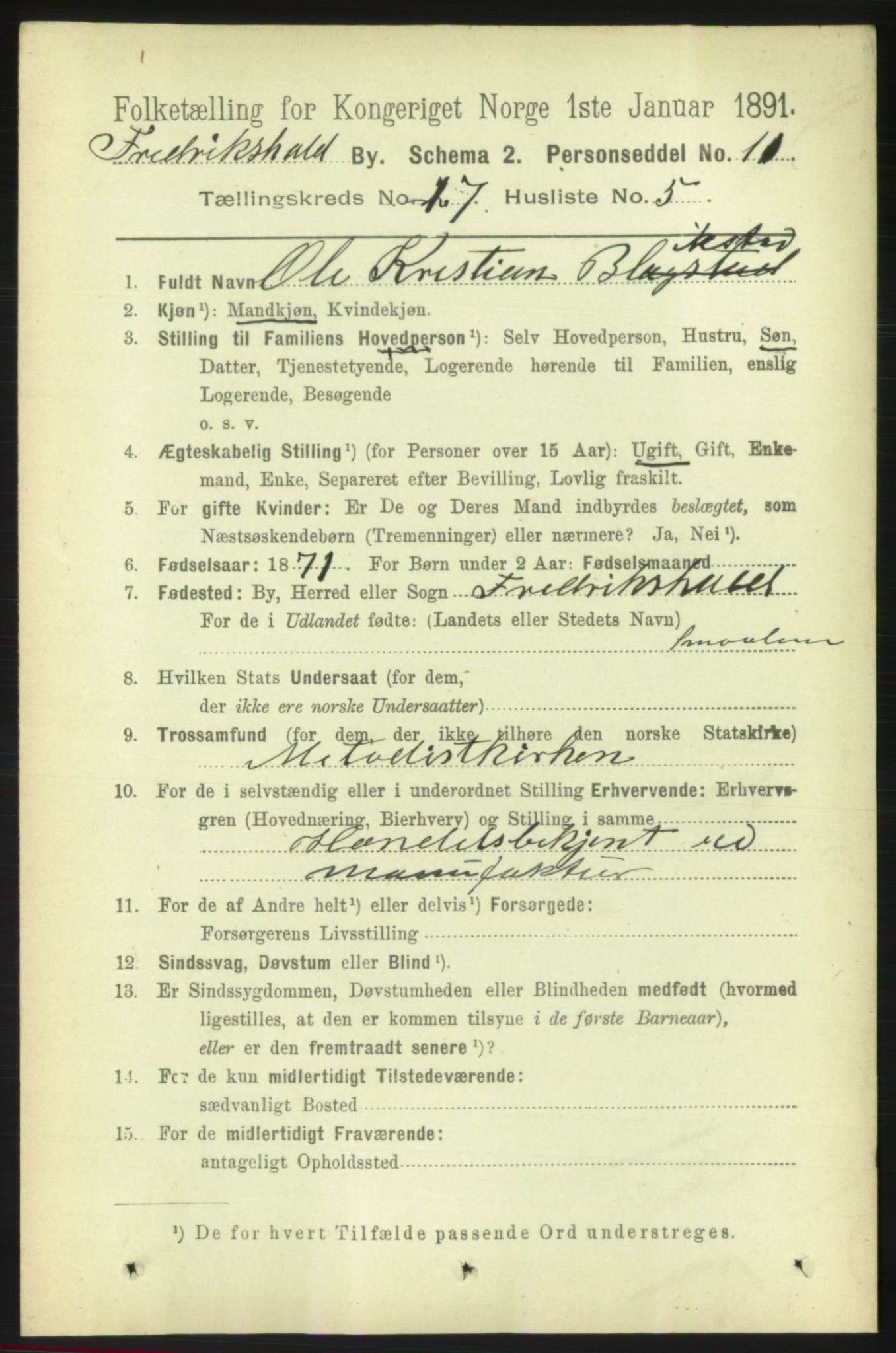 RA, 1891 census for 0101 Fredrikshald, 1891, p. 10895