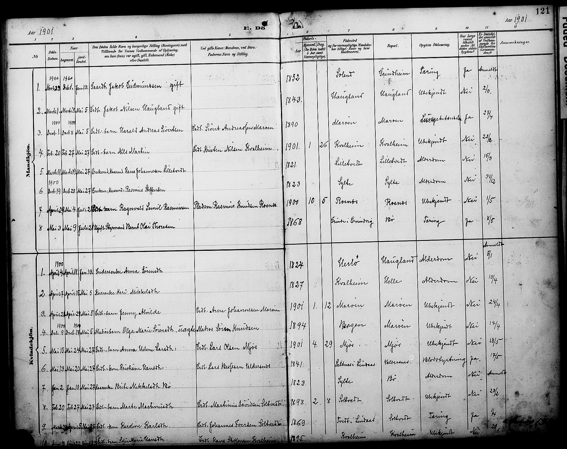Manger sokneprestembete, AV/SAB-A-76801/H/Haa: Parish register (official) no. C 2, 1891-1902, p. 121