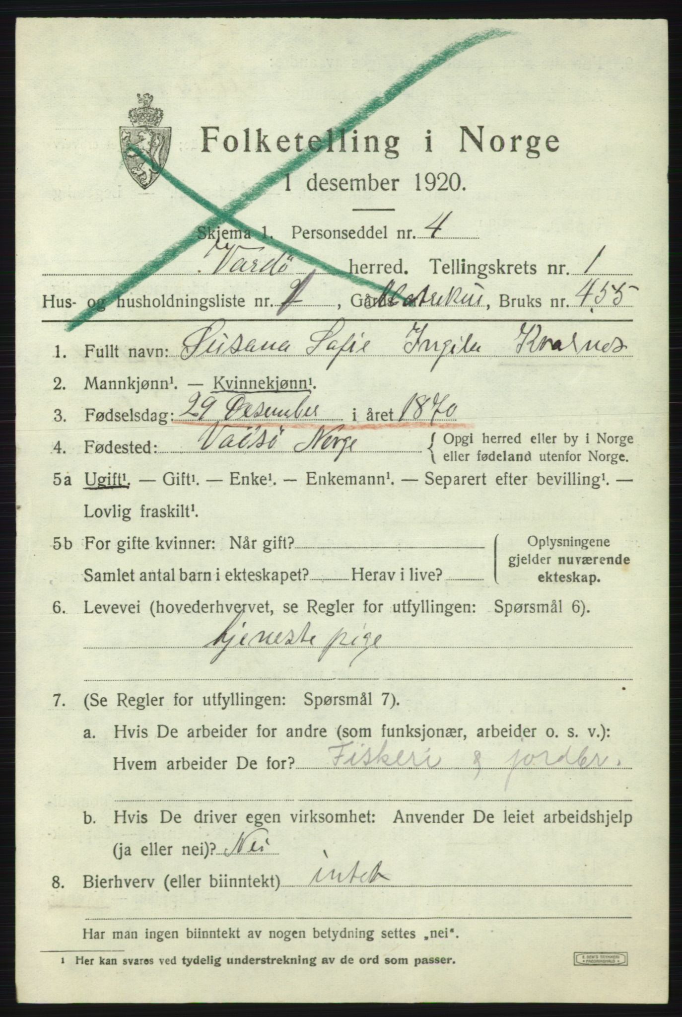 SATØ, 1920 census for Vardø rural district, 1920, p. 574