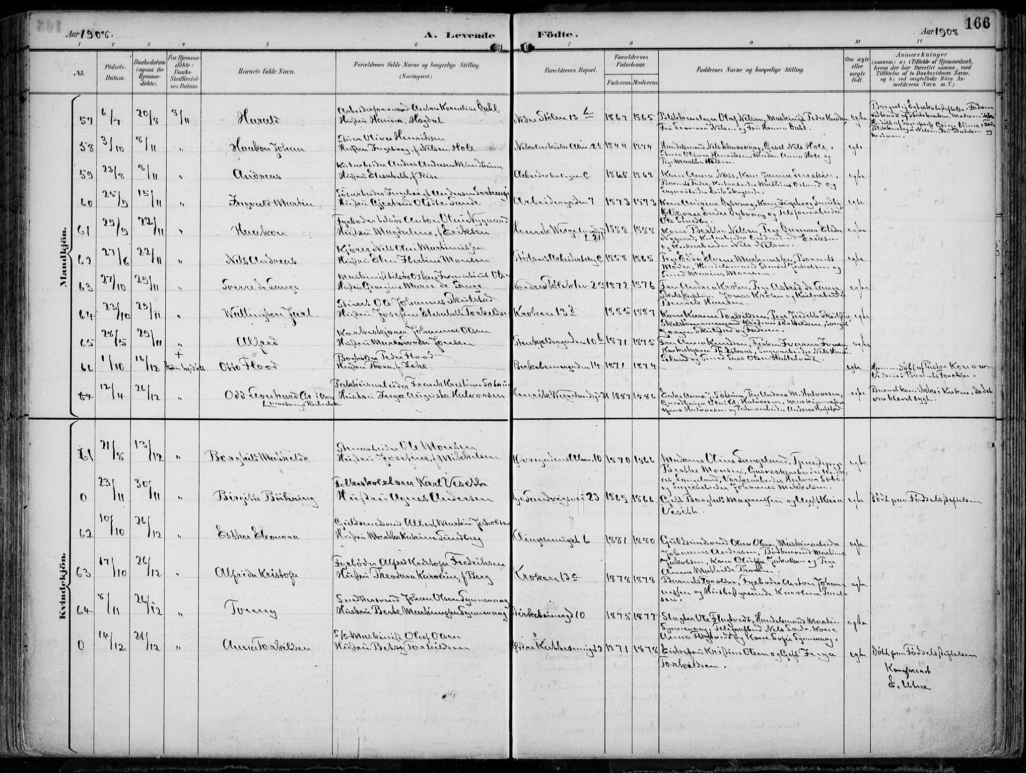 Mariakirken Sokneprestembete, AV/SAB-A-76901/H/Hab/L0005: Parish register (copy) no. A 5, 1893-1913, p. 166