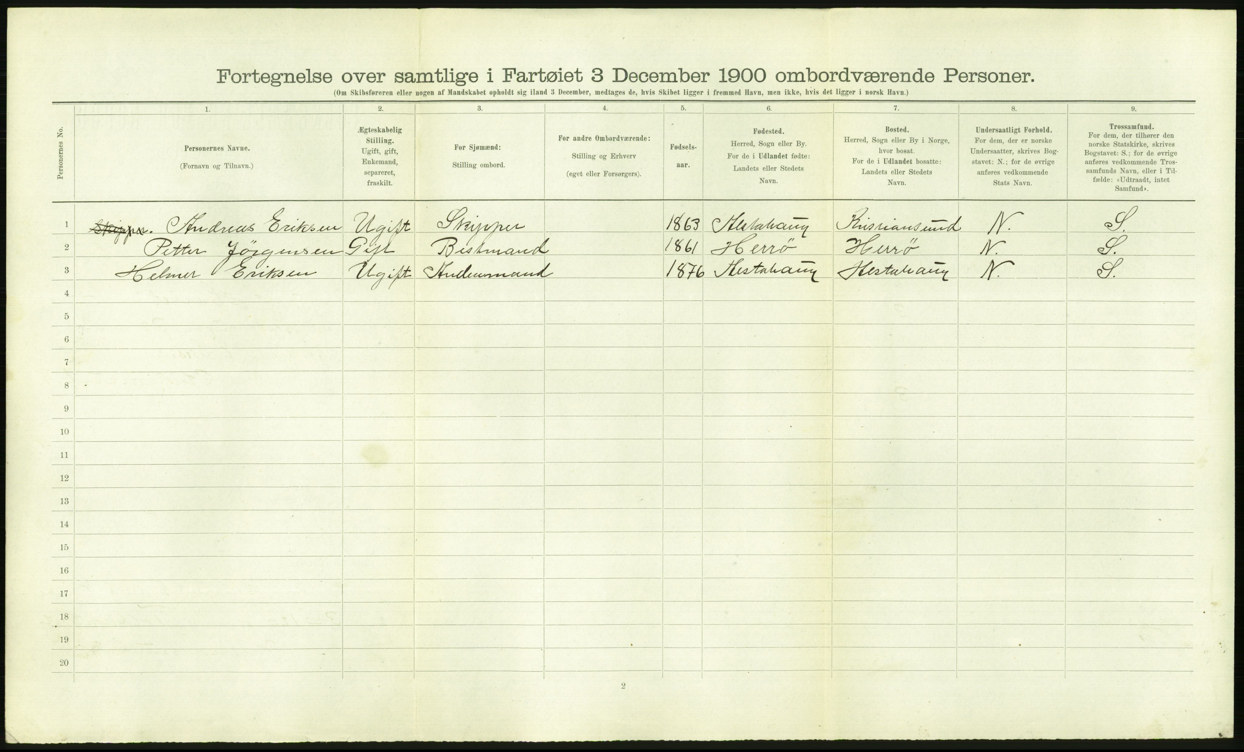 RA, 1900 Census - ship lists from ships in Norwegian harbours, harbours abroad and at sea, 1900, p. 2202