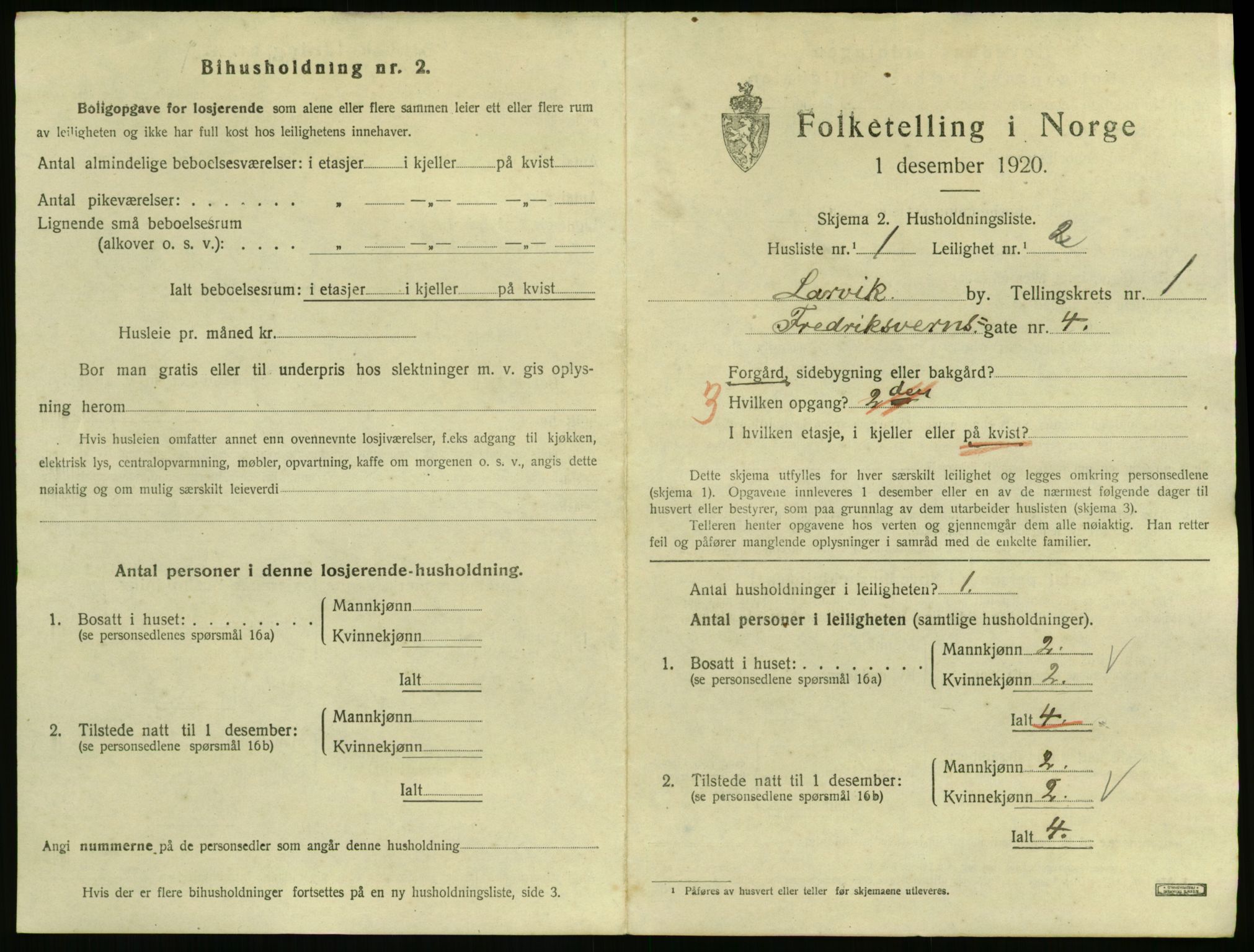 SAKO, 1920 census for Larvik, 1920, p. 3024