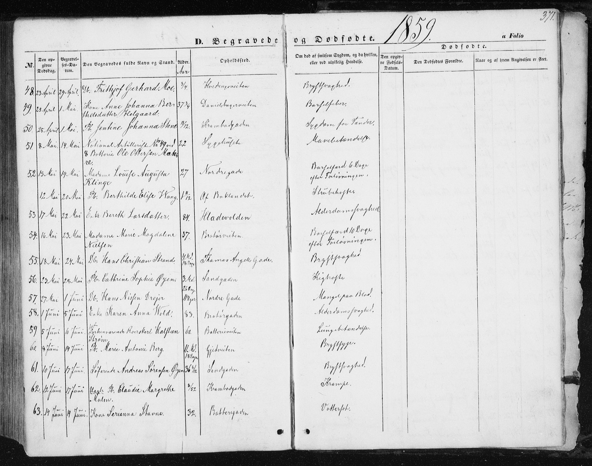 Ministerialprotokoller, klokkerbøker og fødselsregistre - Sør-Trøndelag, AV/SAT-A-1456/602/L0112: Parish register (official) no. 602A10, 1848-1859, p. 371