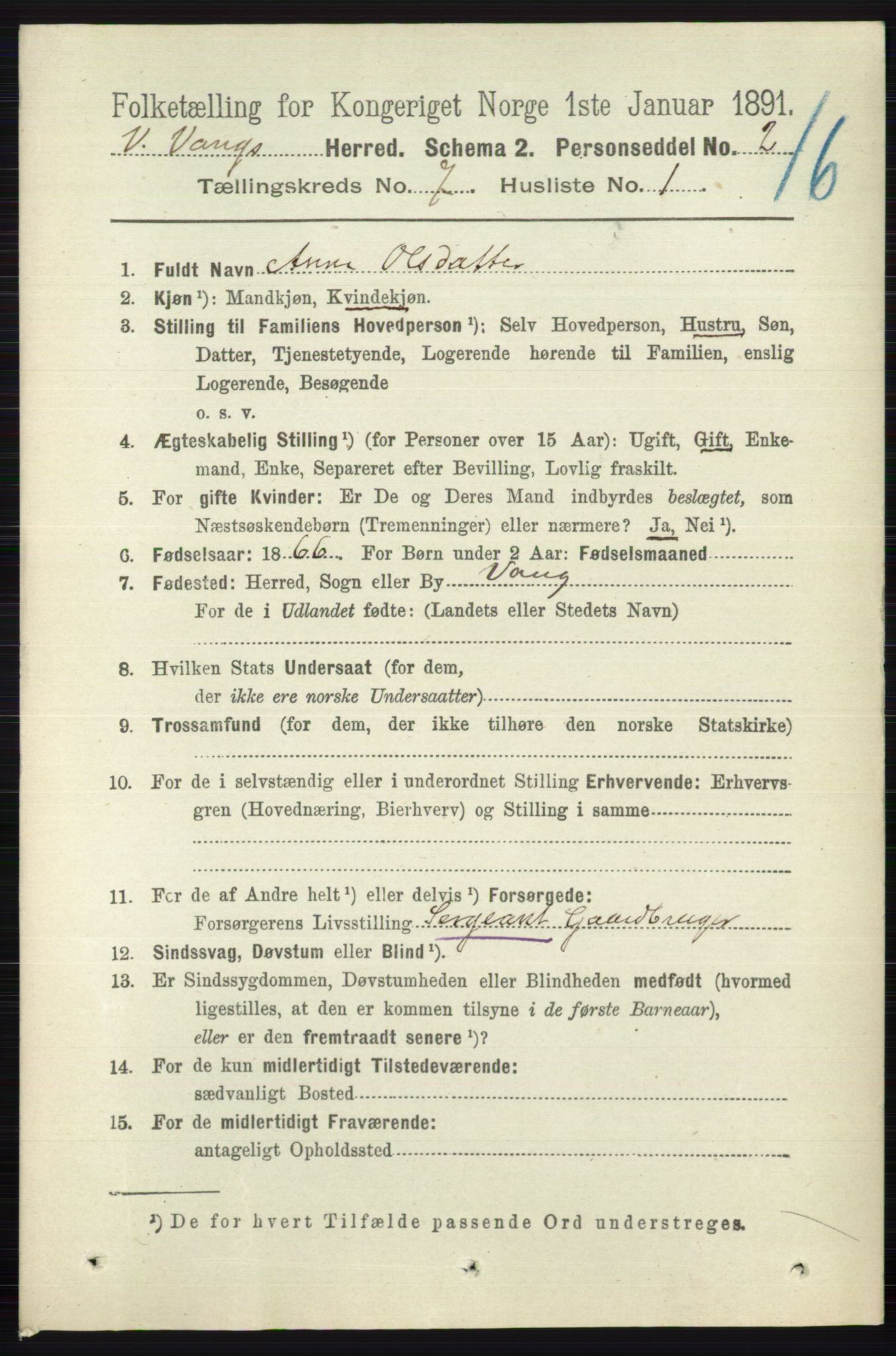 RA, 1891 census for 0545 Vang, 1891, p. 1418