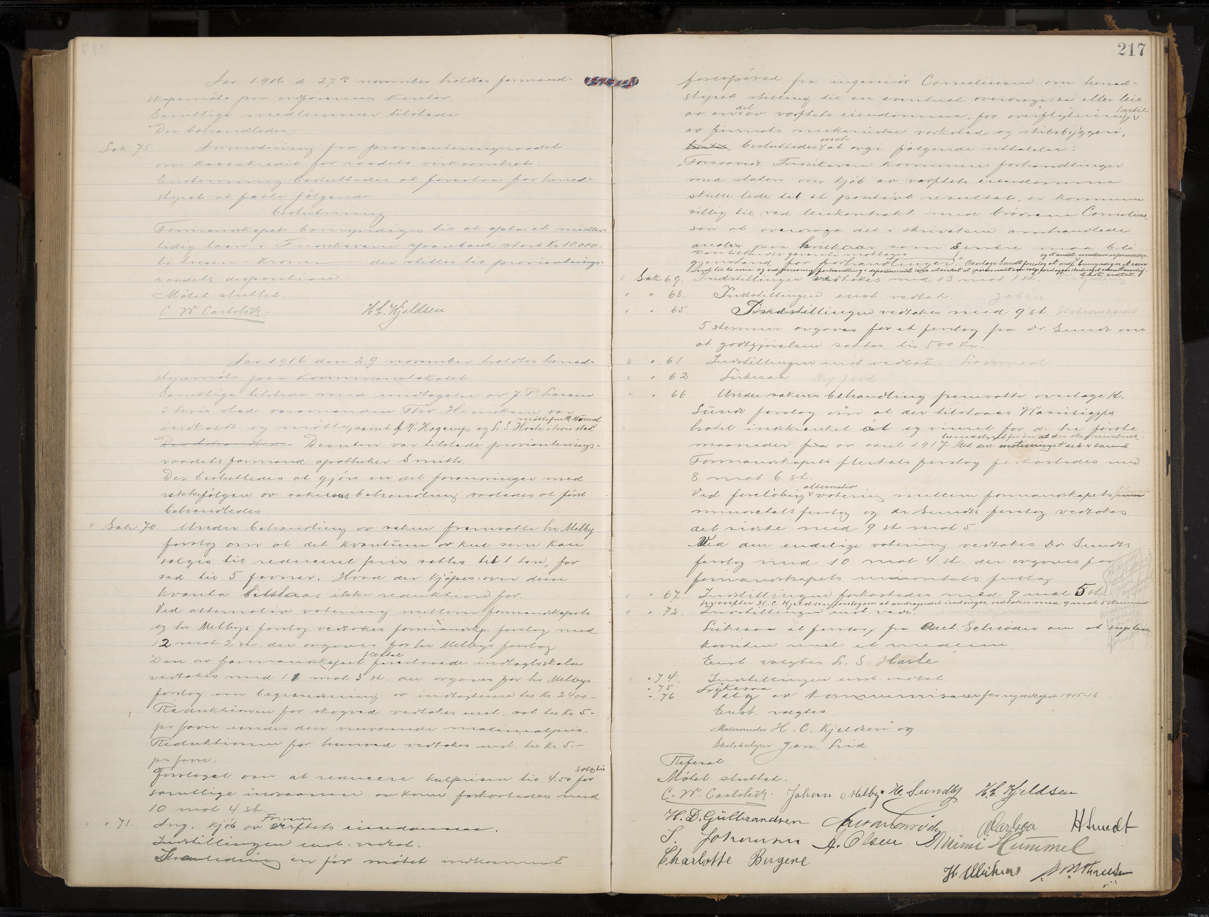 Stavern formannskap og sentraladministrasjon, IKAK/0708021/A/Aa/L0005: Møtebok med register, 1905-1917, p. 217
