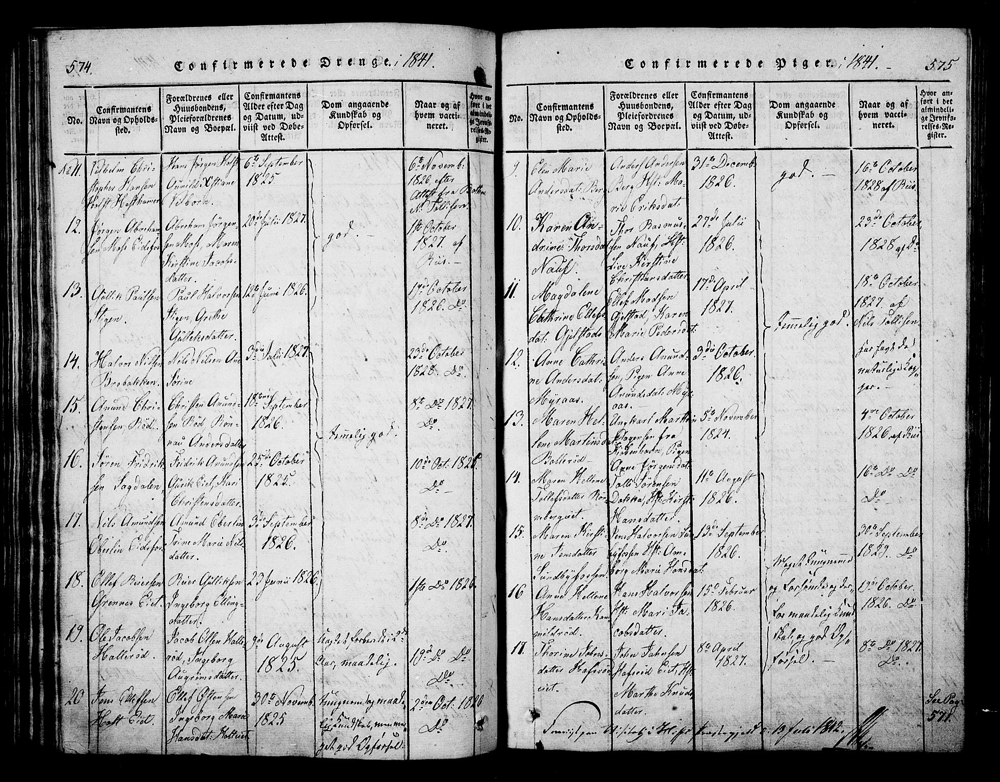 Hof kirkebøker, AV/SAKO-A-64/F/Fa/L0004: Parish register (official) no. I 4, 1814-1843, p. 574-575