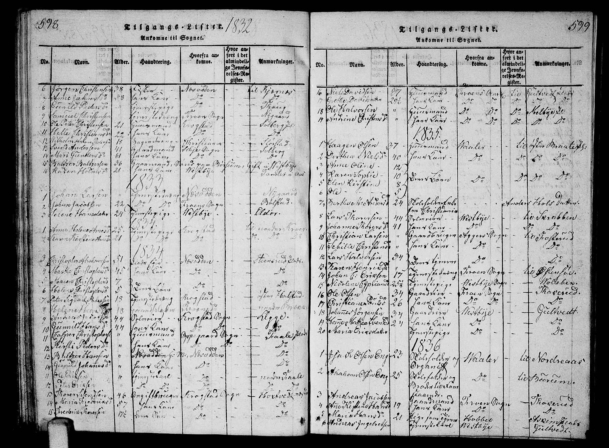 Ås prestekontor Kirkebøker, AV/SAO-A-10894/G/Ga/L0002: Parish register (copy) no. I 2, 1820-1836, p. 598-599