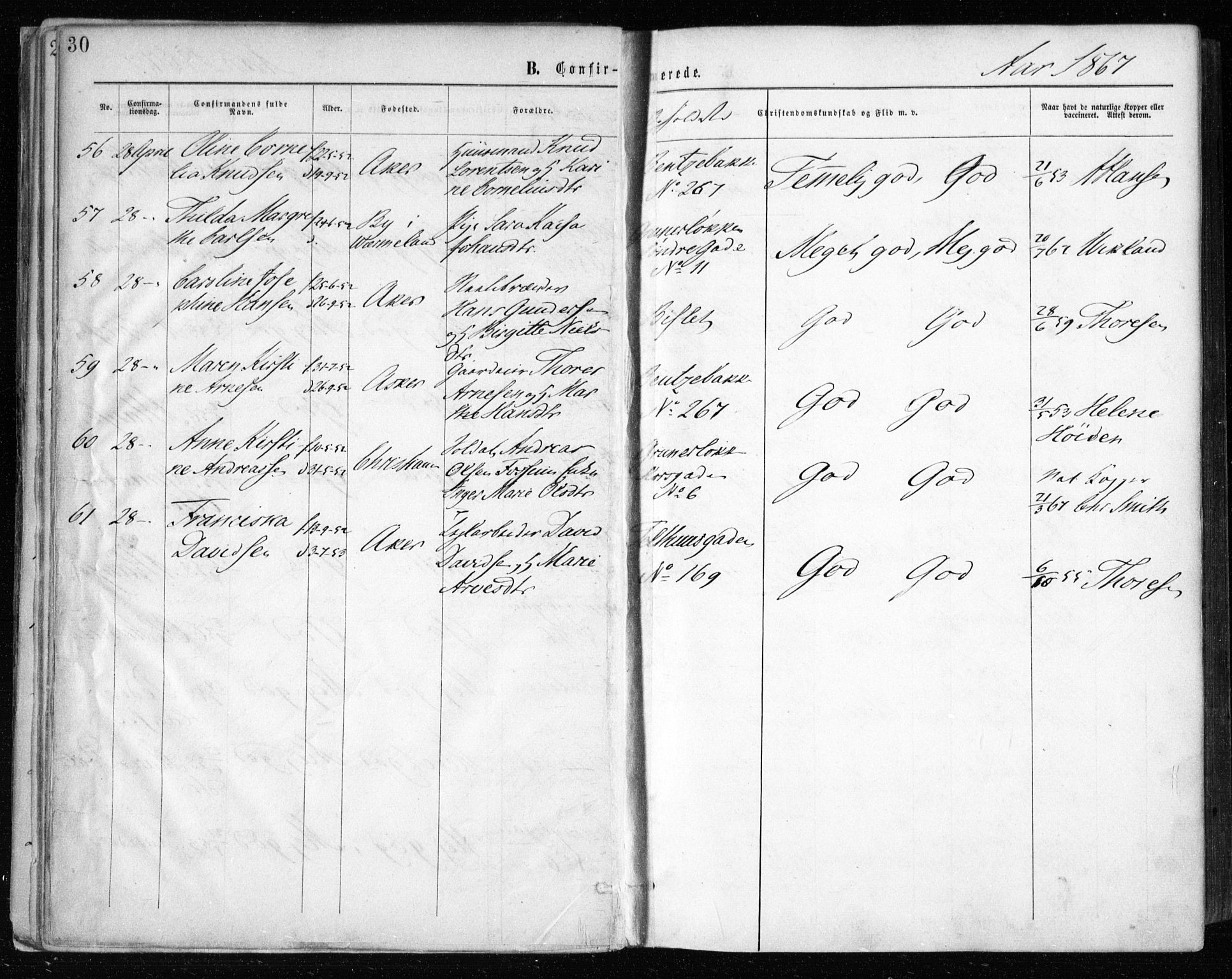 Gamle Aker prestekontor Kirkebøker, SAO/A-10617a/F/L0003: Parish register (official) no. 3, 1865-1873, p. 30