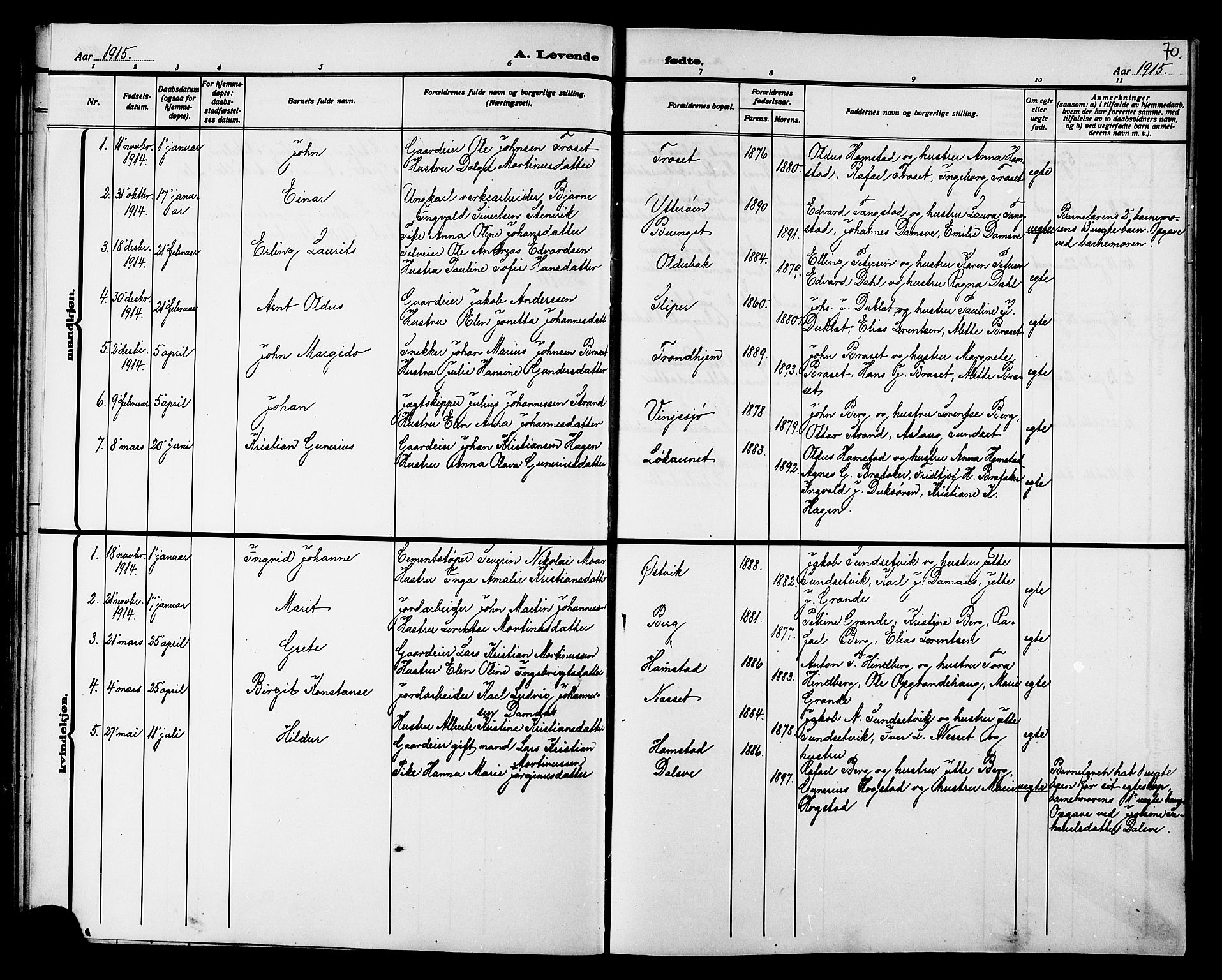 Ministerialprotokoller, klokkerbøker og fødselsregistre - Nord-Trøndelag, SAT/A-1458/733/L0327: Parish register (copy) no. 733C02, 1888-1918, p. 70