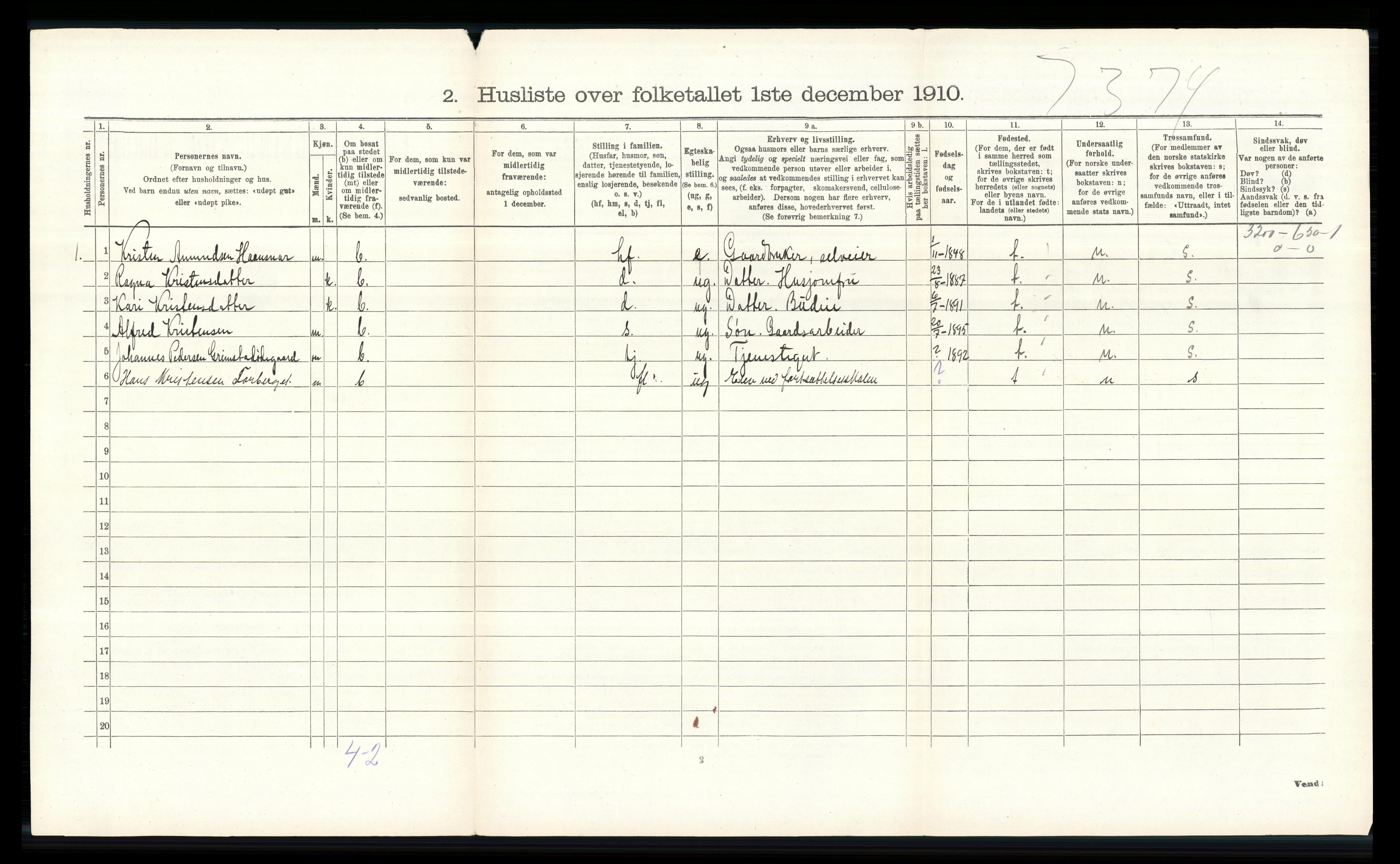 RA, 1910 census for Skjåk, 1910, p. 303