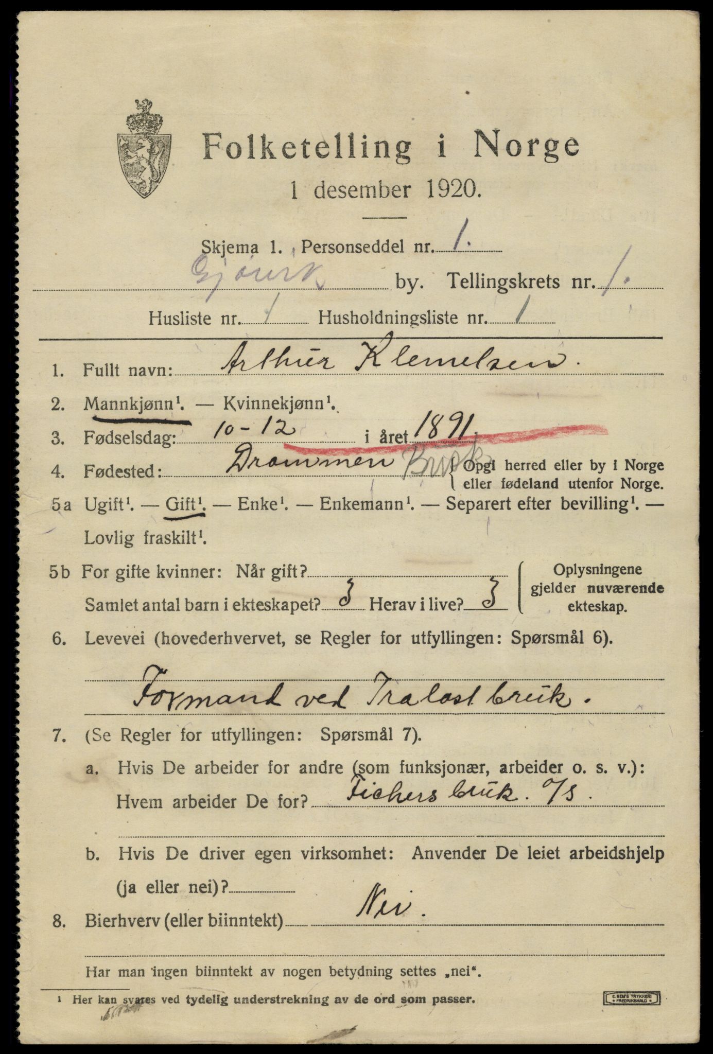 SAH, 1920 census for Gjøvik, 1920, p. 2394