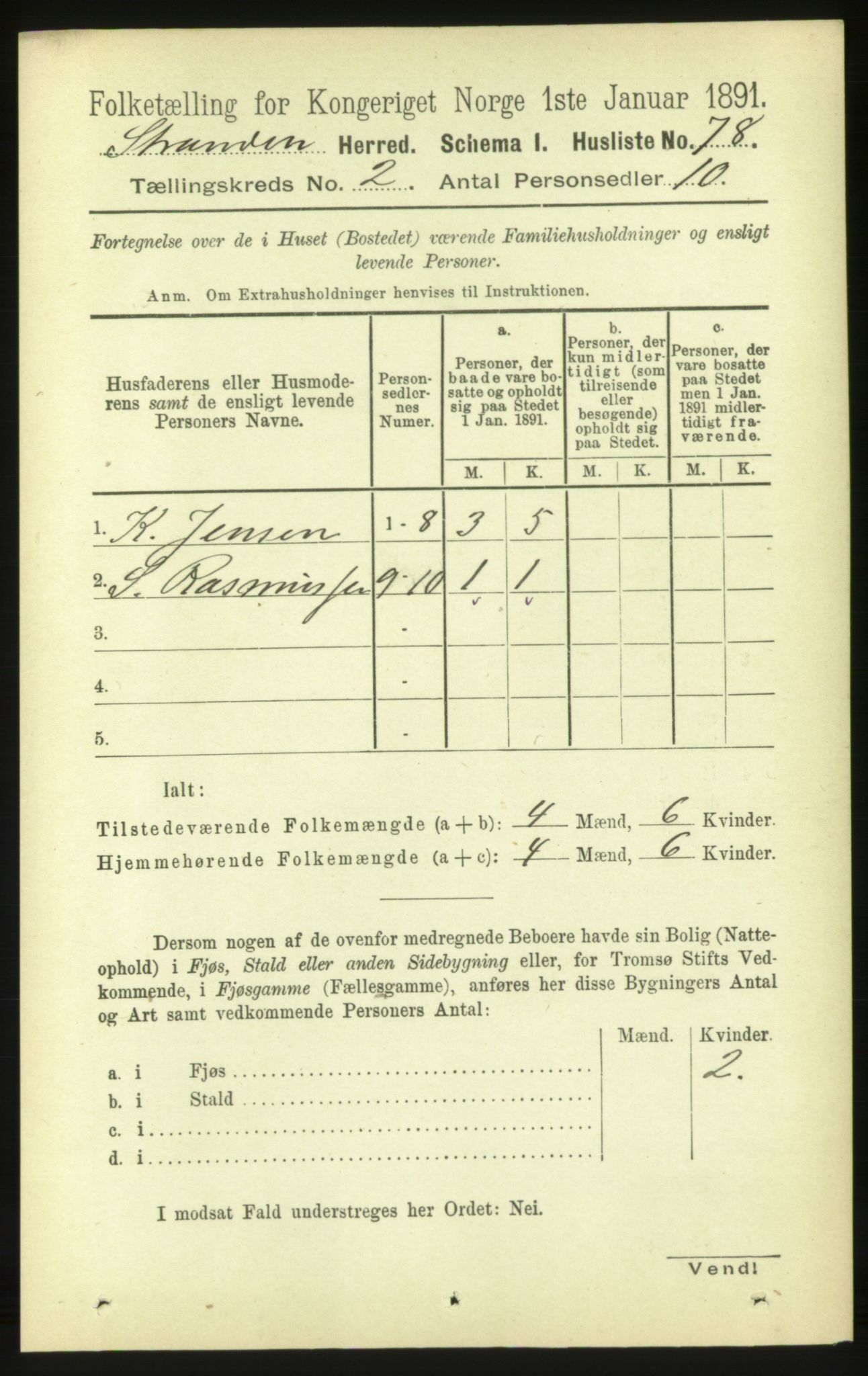 RA, 1891 census for 1525 Stranda, 1891, p. 274