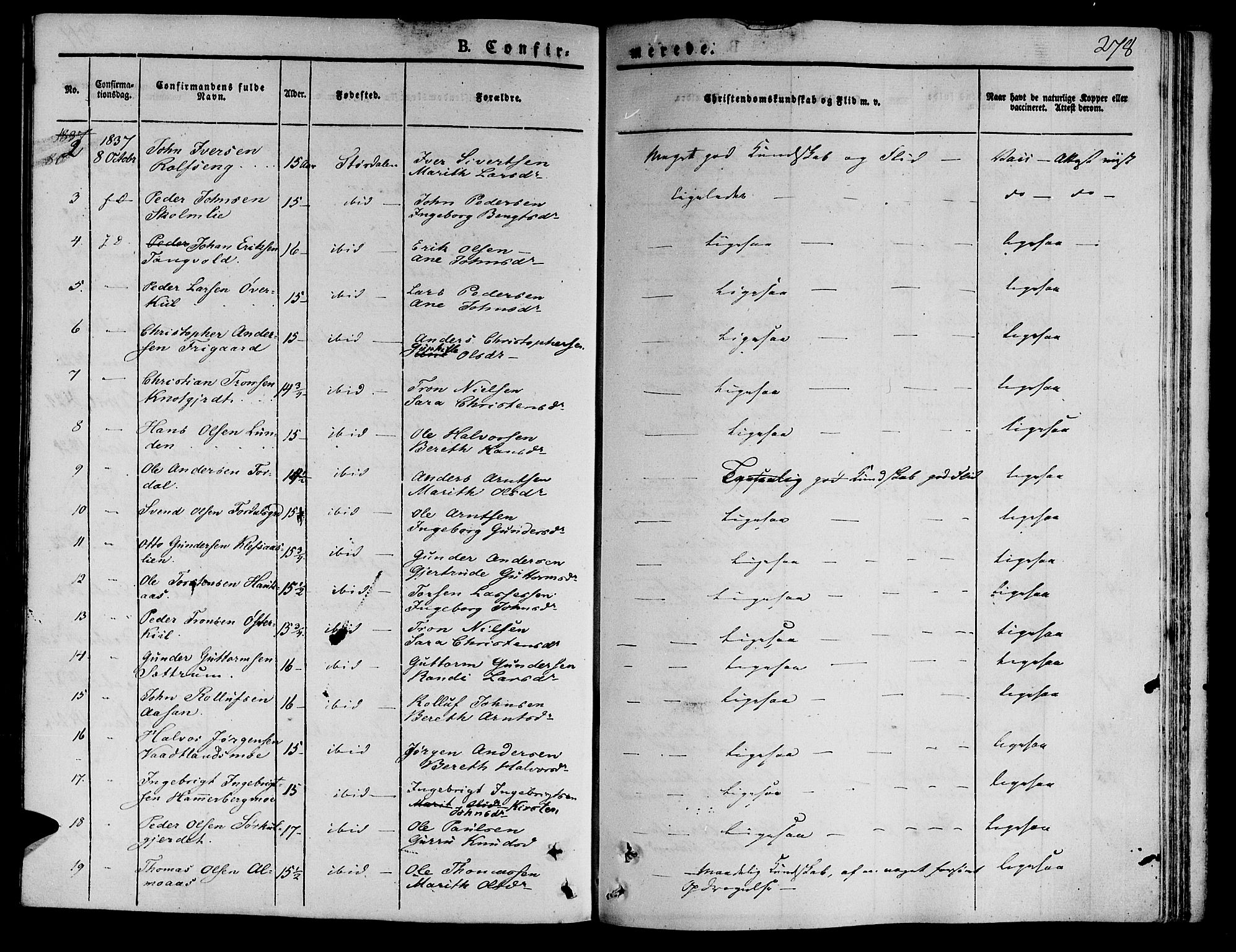 Ministerialprotokoller, klokkerbøker og fødselsregistre - Nord-Trøndelag, AV/SAT-A-1458/709/L0071: Parish register (official) no. 709A11, 1833-1844, p. 278