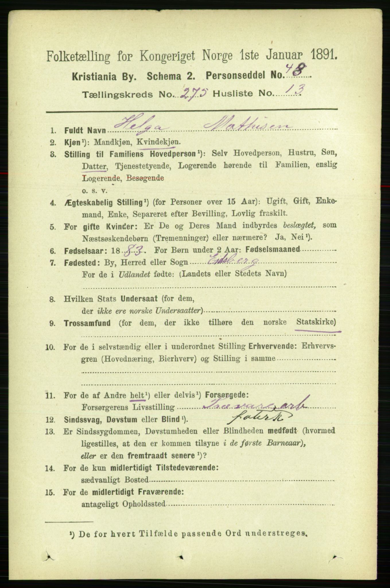 RA, 1891 census for 0301 Kristiania, 1891, p. 167248