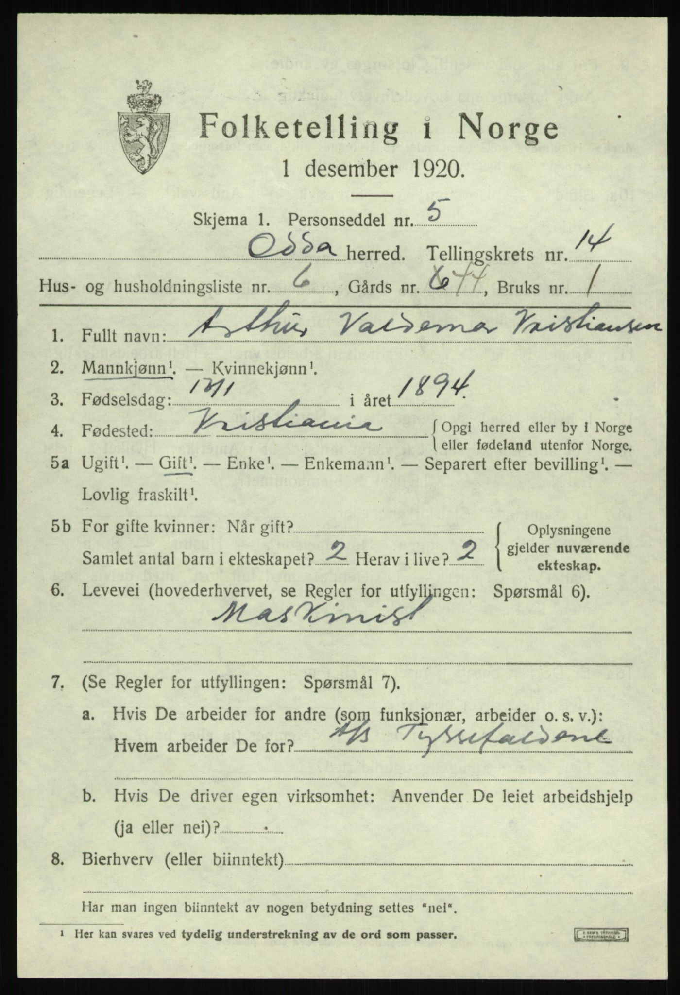 SAB, 1920 census for Odda, 1920, p. 12019
