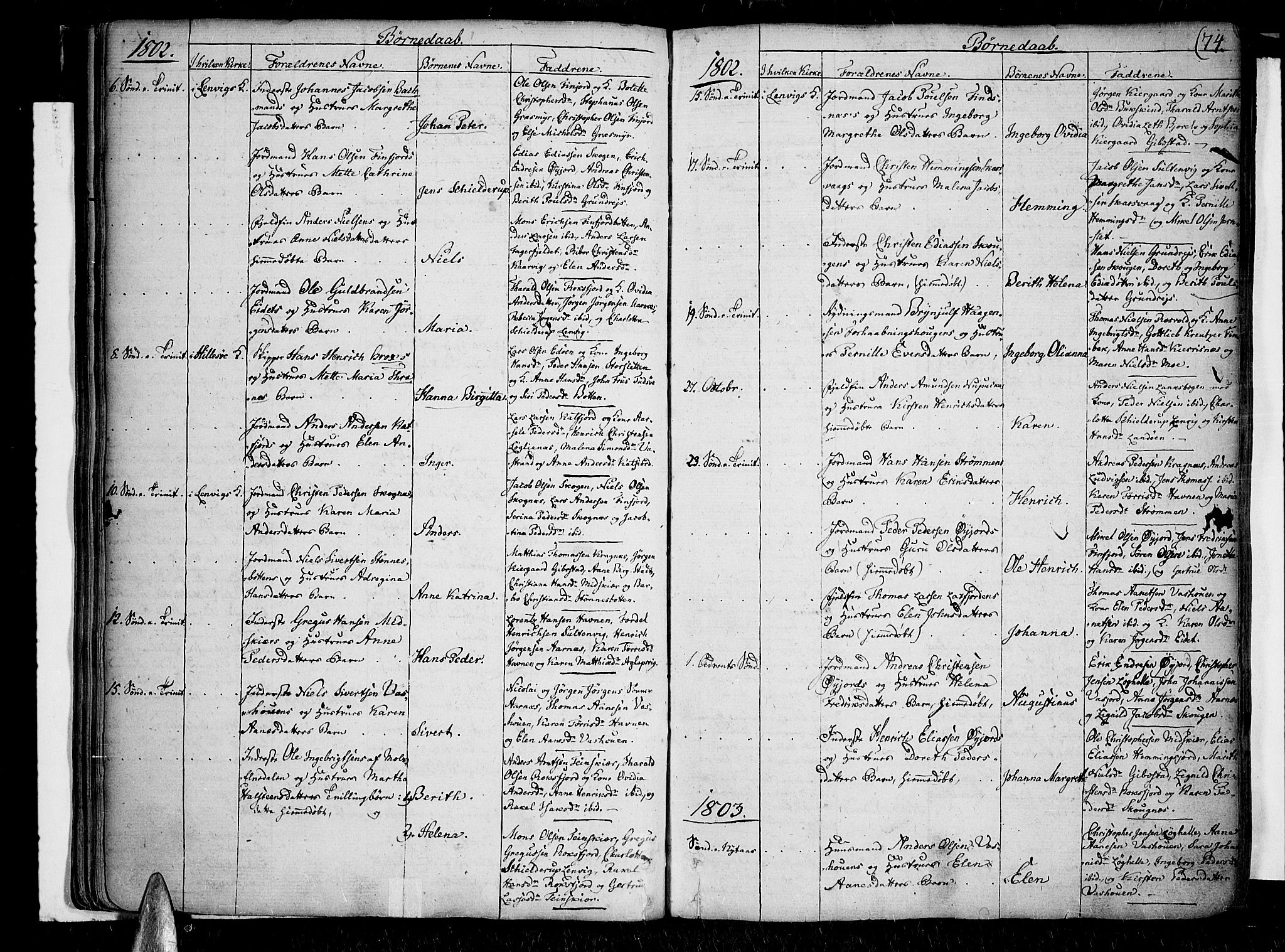 Lenvik sokneprestembete, AV/SATØ-S-1310/H/Ha/Haa/L0002kirke: Parish register (official) no. 2, 1784-1820, p. 74