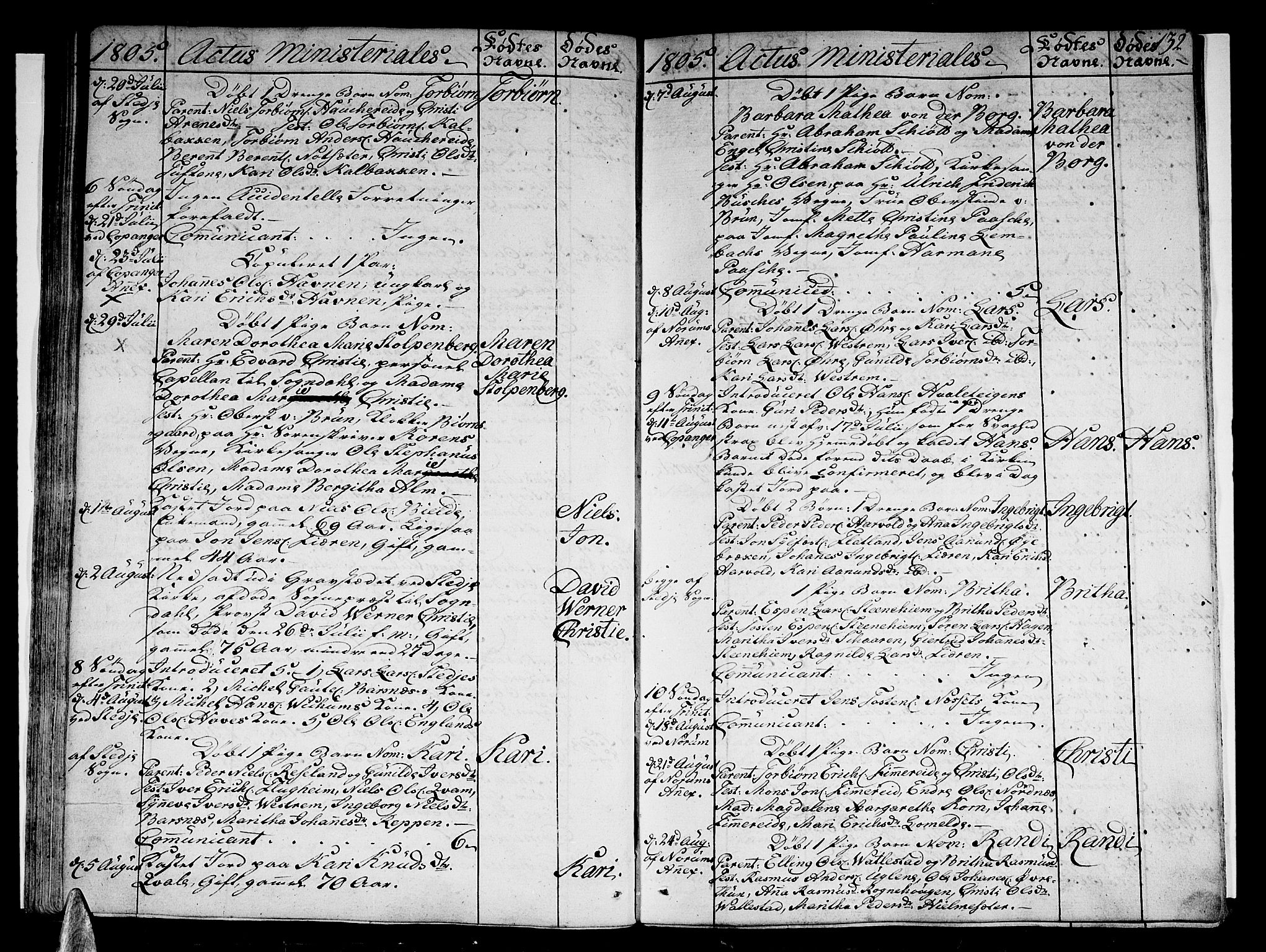 Sogndal sokneprestembete, SAB/A-81301/H/Haa/Haaa/L0008: Parish register (official) no. A 8, 1795-1809, p. 132