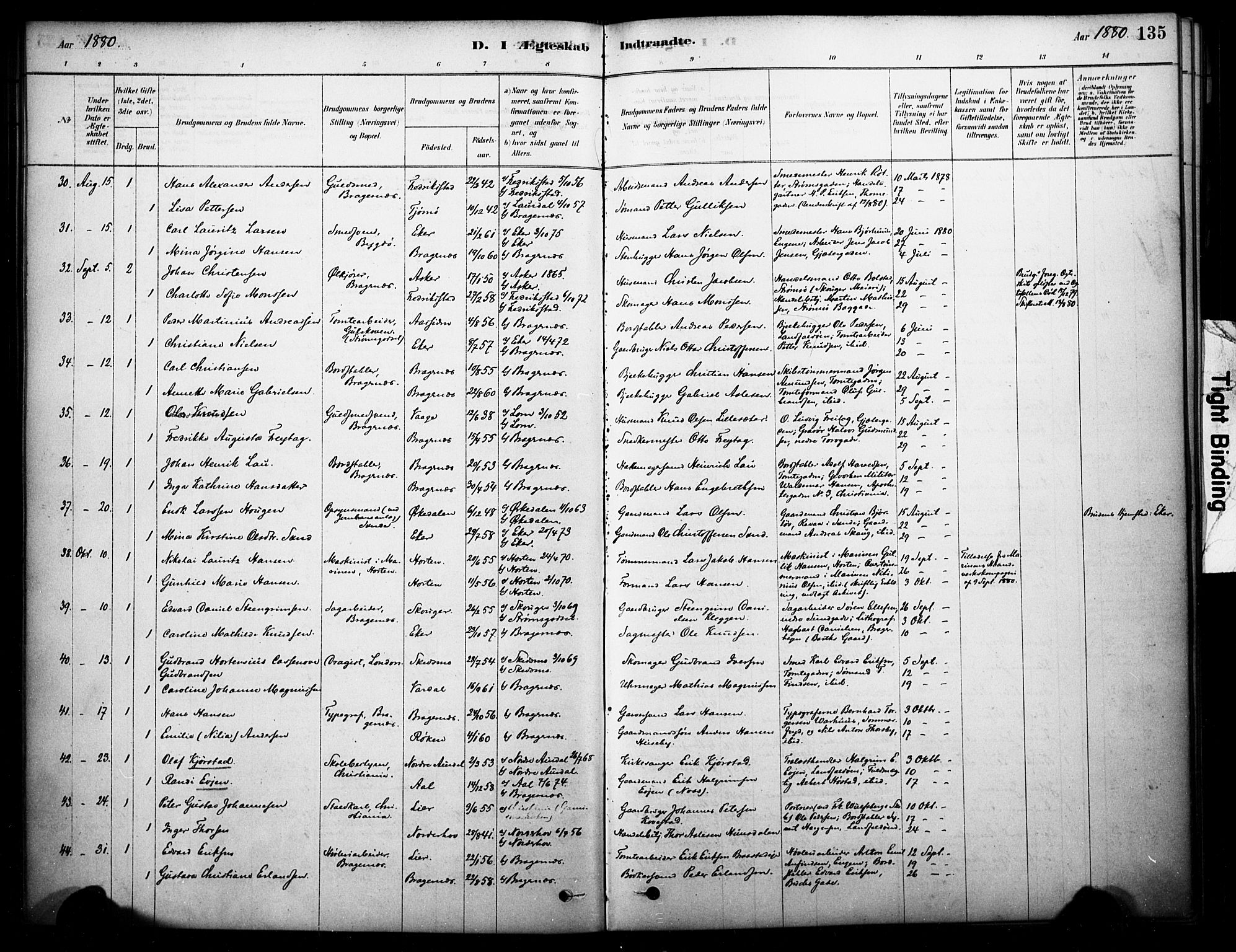 Bragernes kirkebøker, SAKO/A-6/F/Fc/L0005: Parish register (official) no. III 5, 1878-1890, p. 135