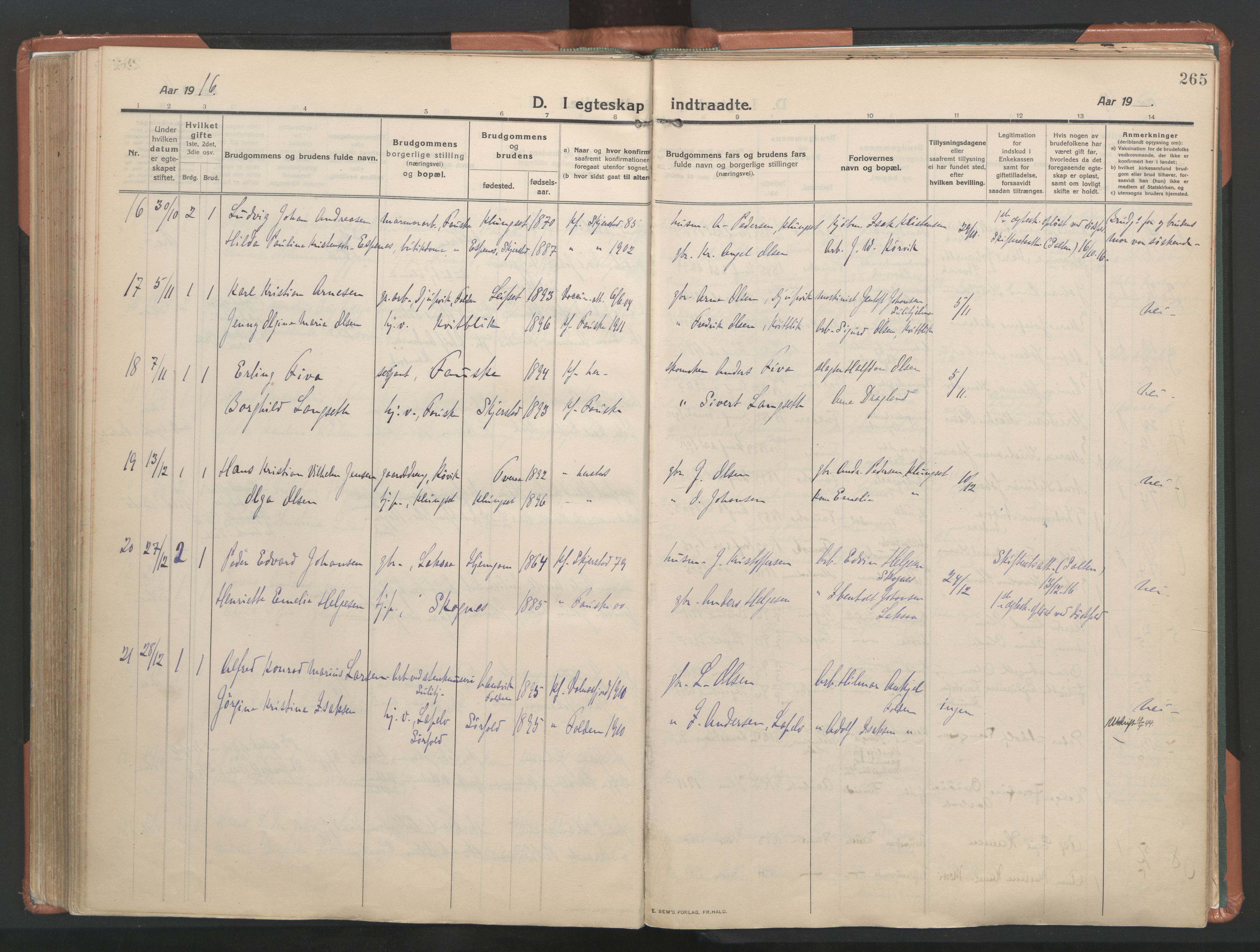 Ministerialprotokoller, klokkerbøker og fødselsregistre - Nordland, AV/SAT-A-1459/849/L0698: Parish register (official) no. 849A09, 1911-1924, p. 265