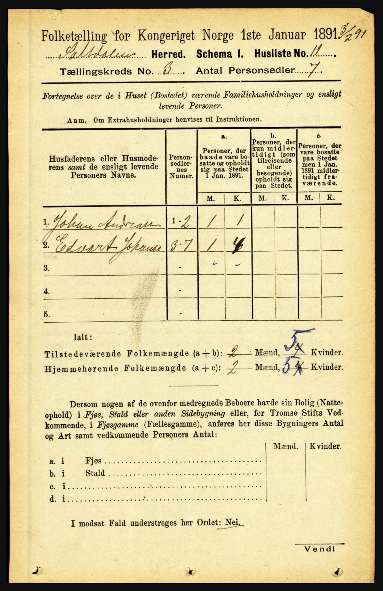 RA, 1891 census for 1840 Saltdal, 1891, p. 1581