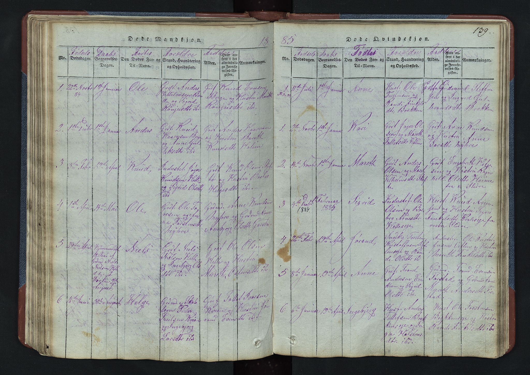Vang prestekontor, Valdres, SAH/PREST-140/H/Hb/L0003: Parish register (copy) no. 3, 1814-1892, p. 139
