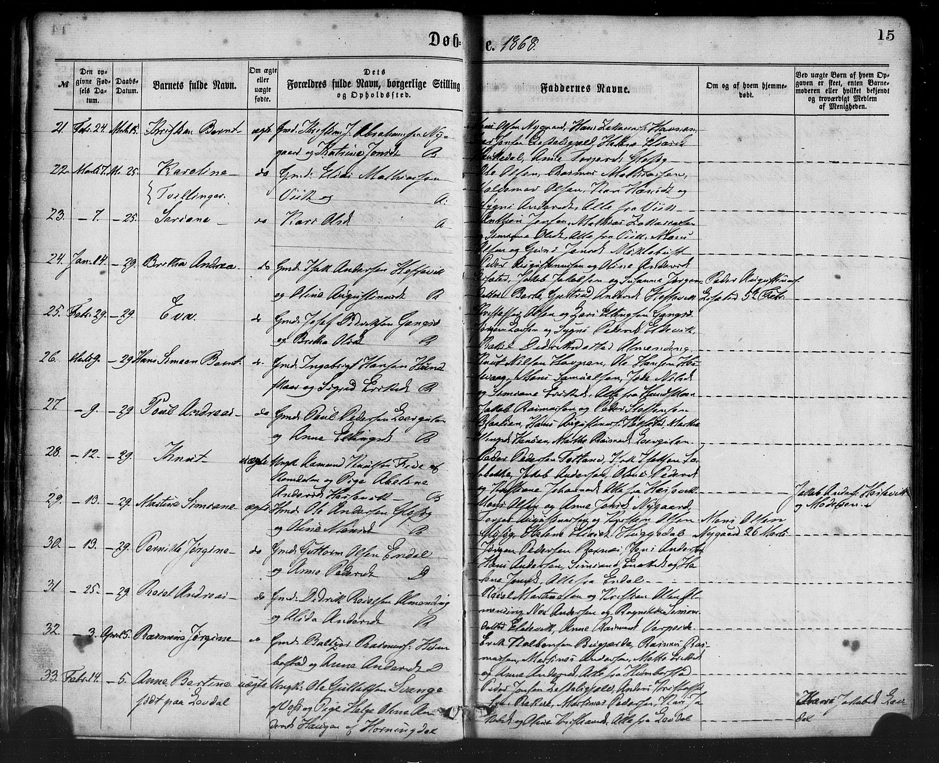 Davik sokneprestembete, AV/SAB-A-79701/H/Haa/Haaa/L0006: Parish register (official) no. A 6, 1867-1881, p. 15