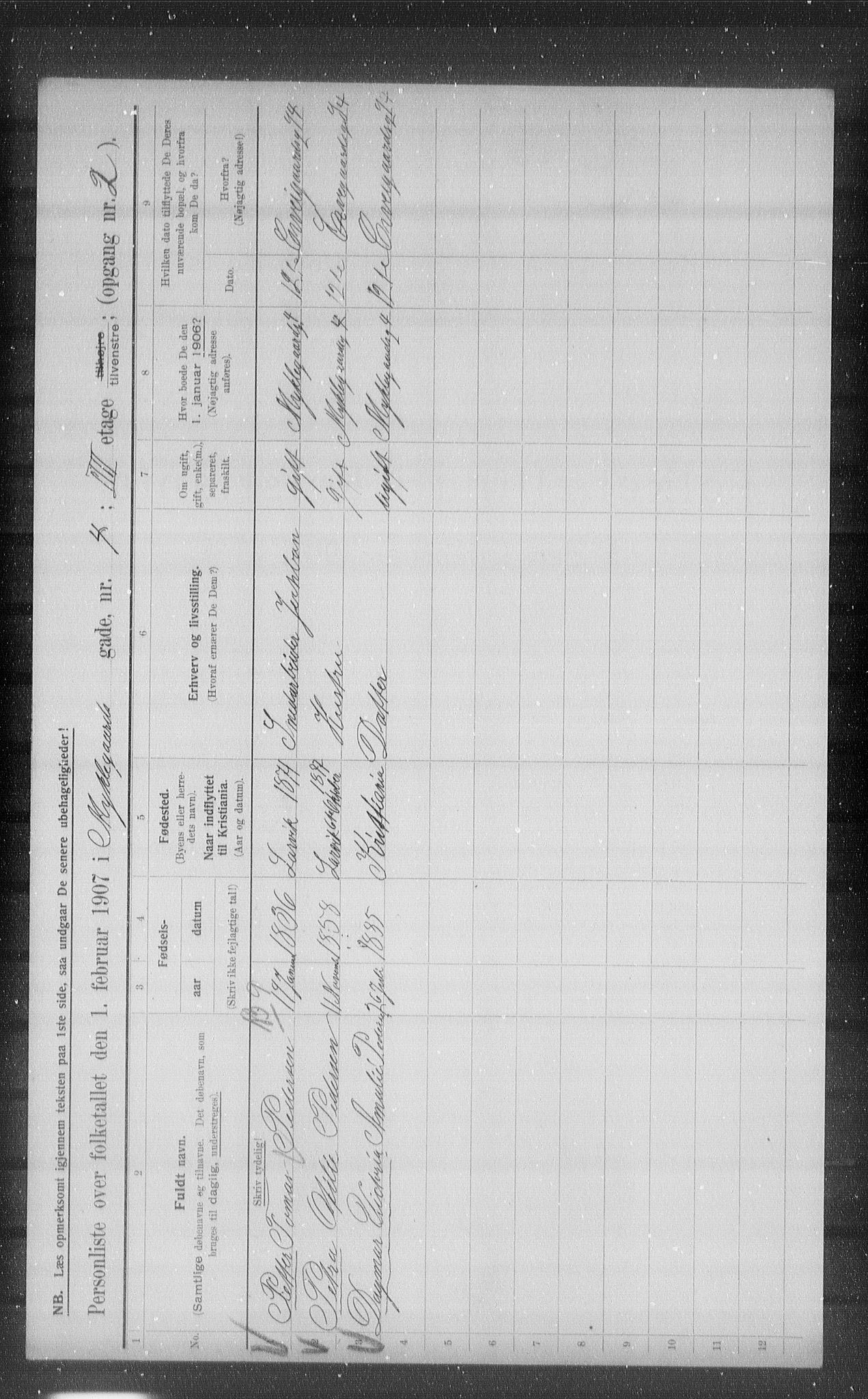 OBA, Municipal Census 1907 for Kristiania, 1907, p. 34913