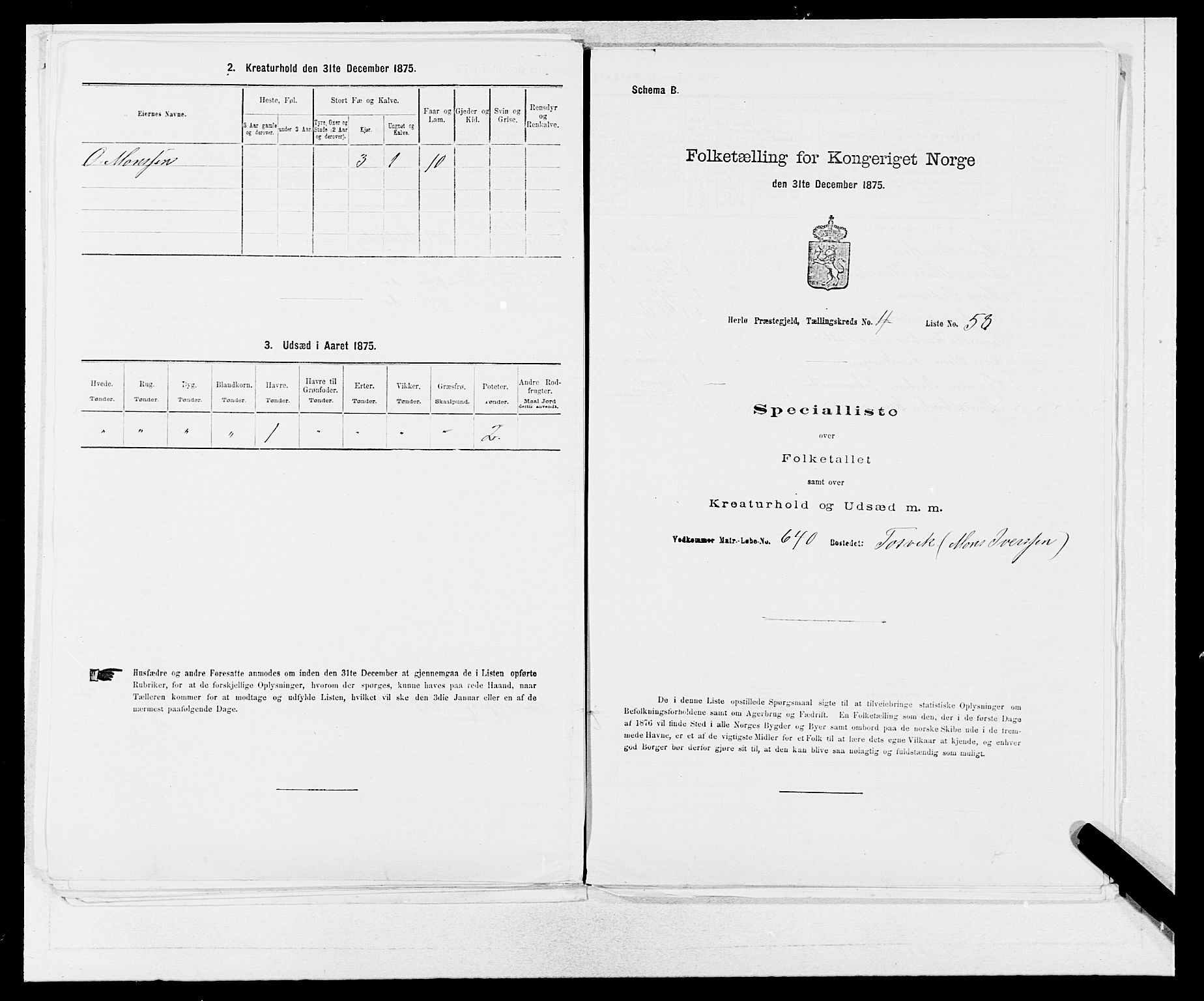 SAB, 1875 census for 1258P Herdla, 1875, p. 607