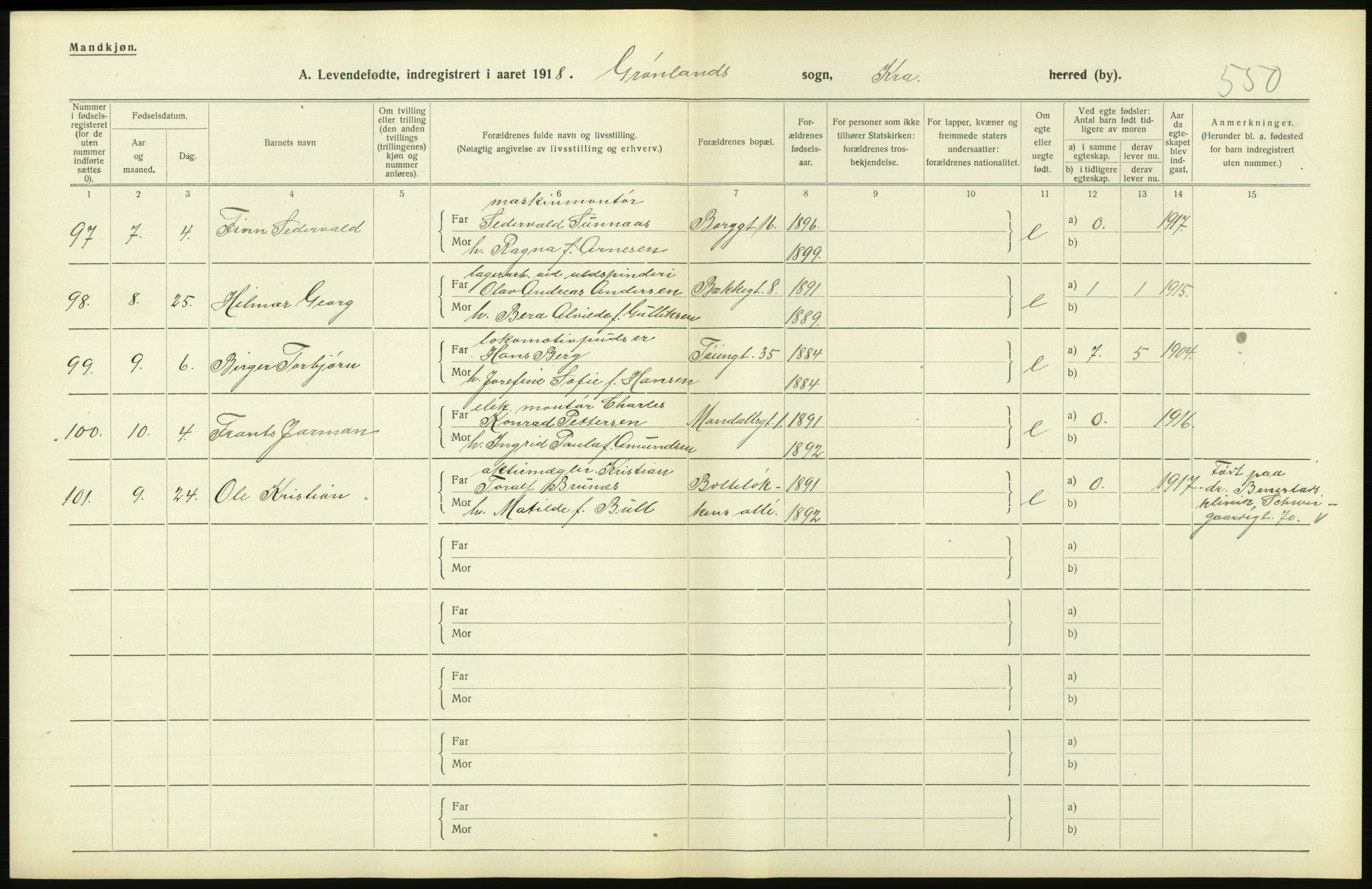 Statistisk sentralbyrå, Sosiodemografiske emner, Befolkning, AV/RA-S-2228/D/Df/Dfb/Dfbh/L0008: Kristiania: Levendefødte menn og kvinner., 1918, p. 774