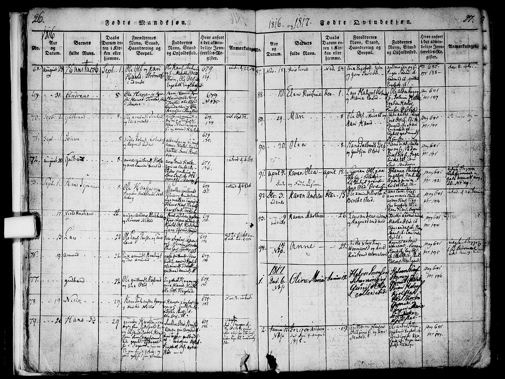 Nes prestekontor Kirkebøker, AV/SAO-A-10410/F/Fa/L0005: Parish register (official) no. I 5, 1815-1835, p. 26-27