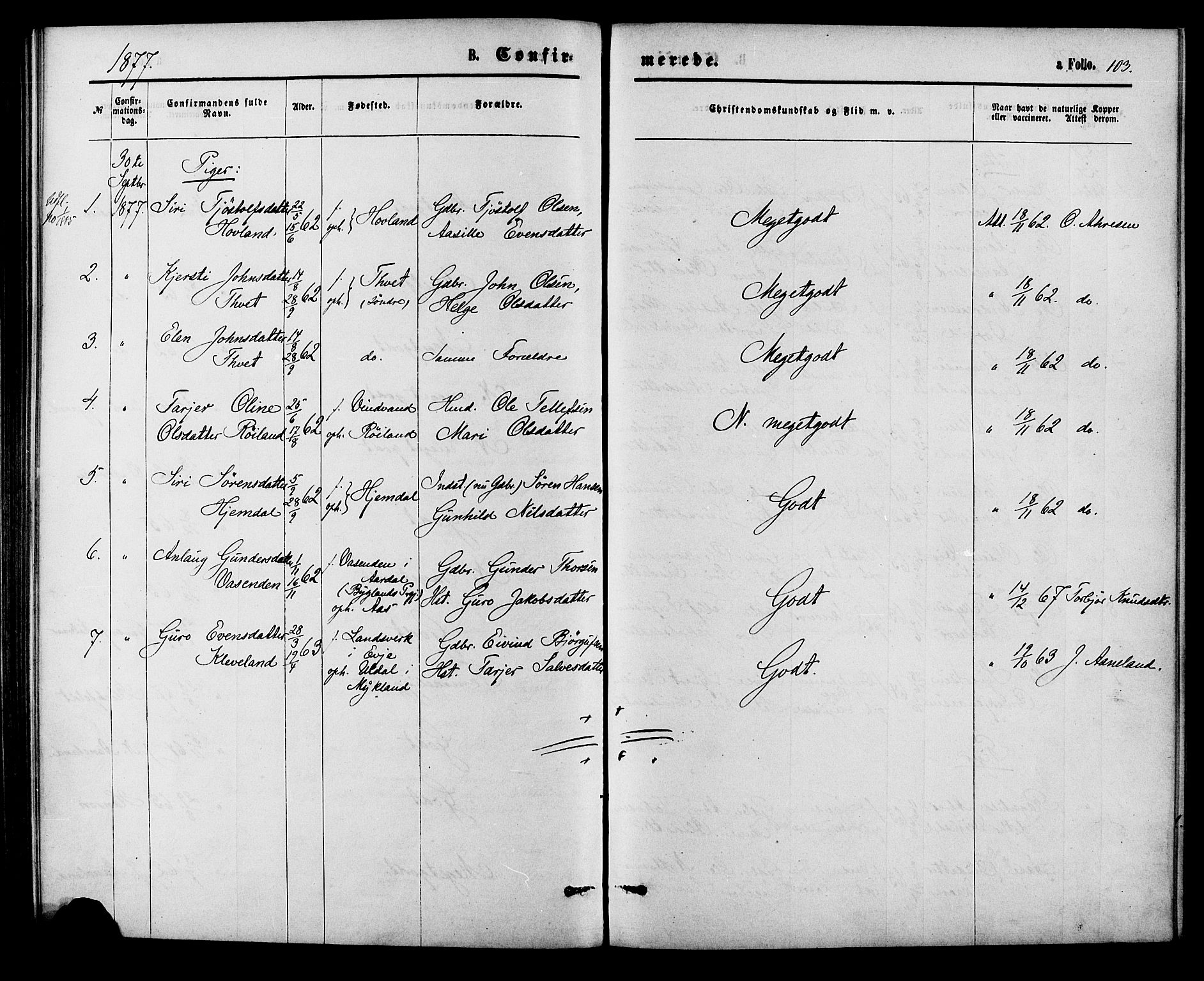 Herefoss sokneprestkontor, SAK/1111-0019/F/Fa/Fab/L0003: Parish register (official) no. A 3, 1875-1886, p. 103