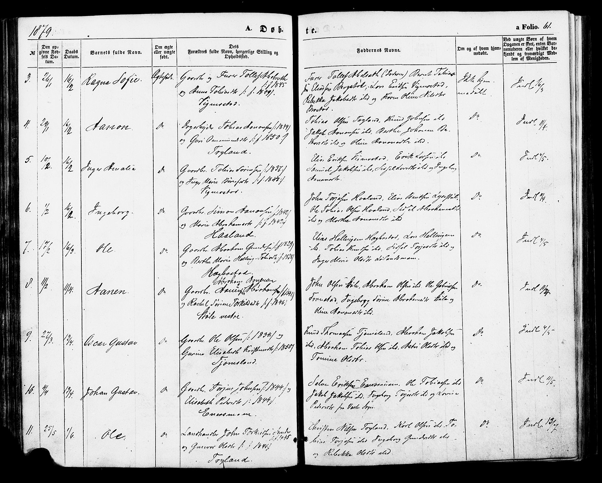 Nord-Audnedal sokneprestkontor, SAK/1111-0032/F/Fa/Fab/L0002: Parish register (official) no. A 2, 1859-1882, p. 61