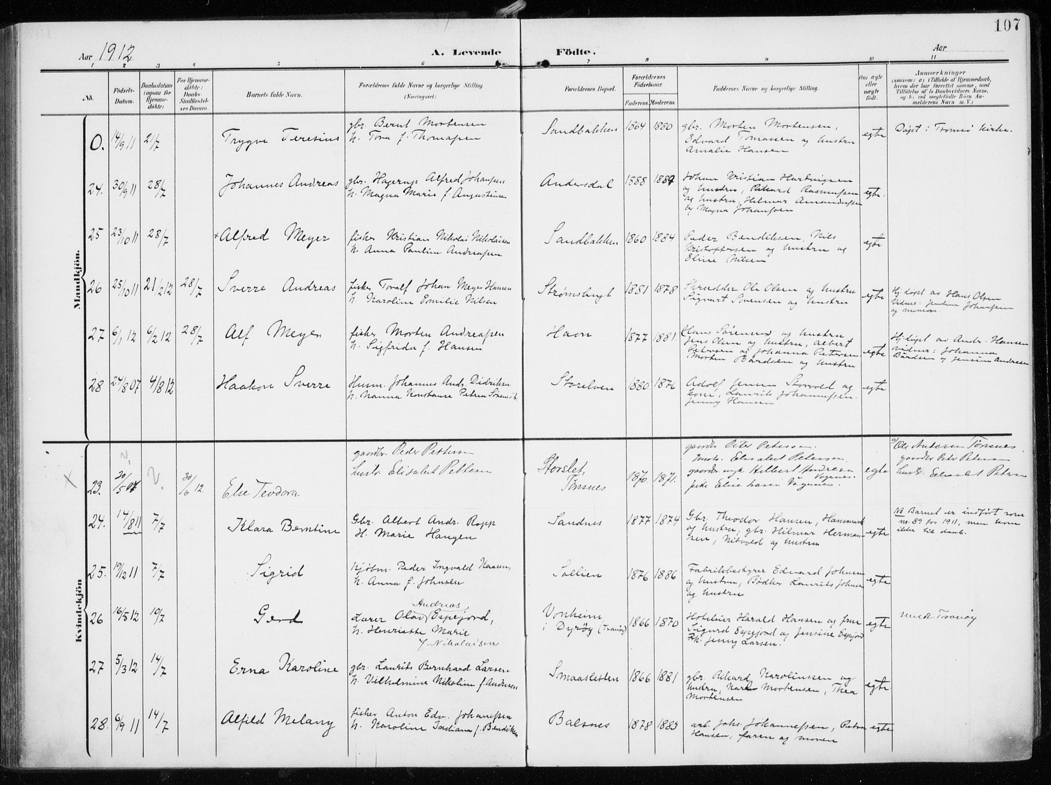 Tromsøysund sokneprestkontor, SATØ/S-1304/G/Ga/L0007kirke: Parish register (official) no. 7, 1907-1914, p. 107