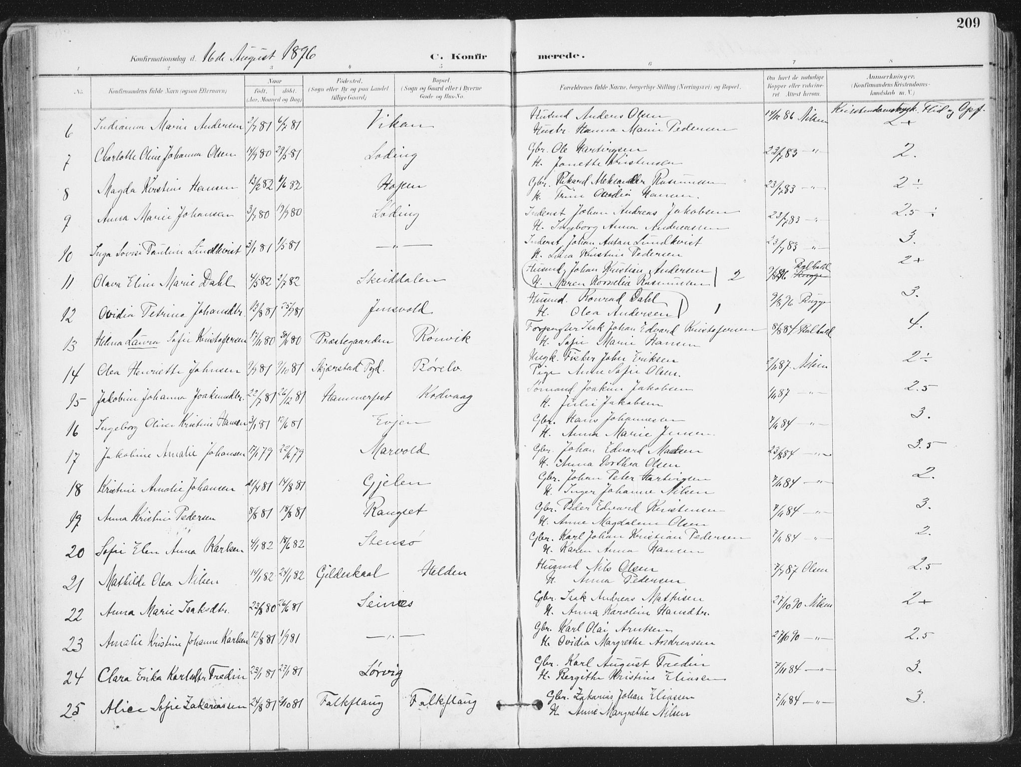 Ministerialprotokoller, klokkerbøker og fødselsregistre - Nordland, AV/SAT-A-1459/802/L0055: Parish register (official) no. 802A02, 1894-1915, p. 209