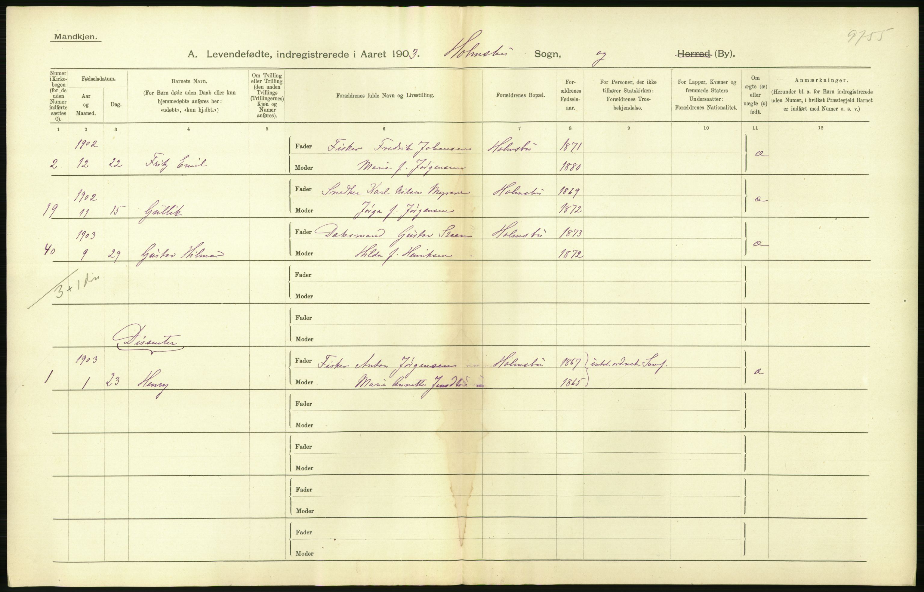 Statistisk sentralbyrå, Sosiodemografiske emner, Befolkning, RA/S-2228/D/Df/Dfa/Dfaa/L0007: Buskeruds amt: Fødte, gifte, døde, 1903, p. 290