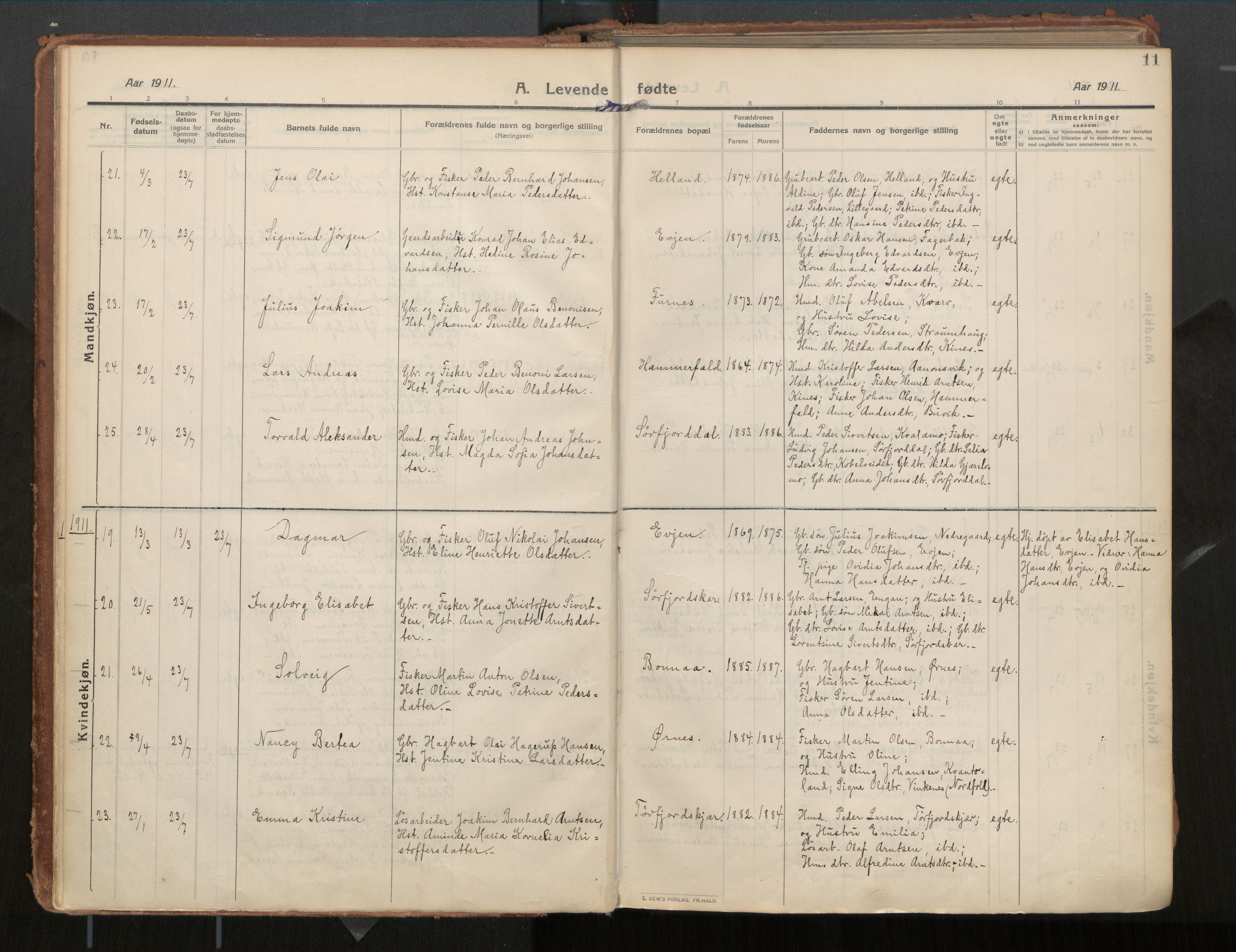 Ministerialprotokoller, klokkerbøker og fødselsregistre - Nordland, SAT/A-1459/854/L0784: Parish register (official) no. 854A07, 1910-1922, p. 11