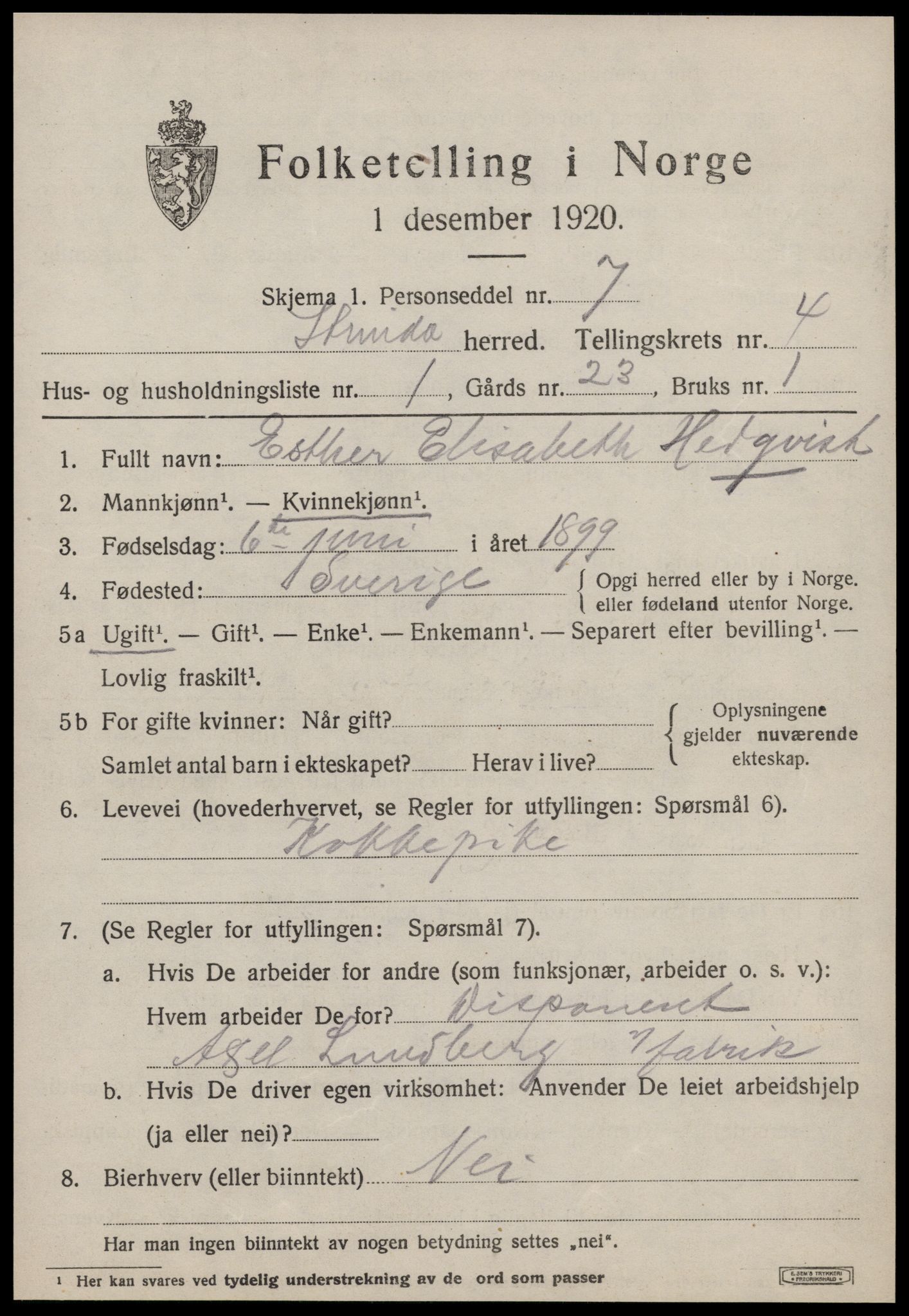 SAT, 1920 census for Strinda, 1920, p. 12654