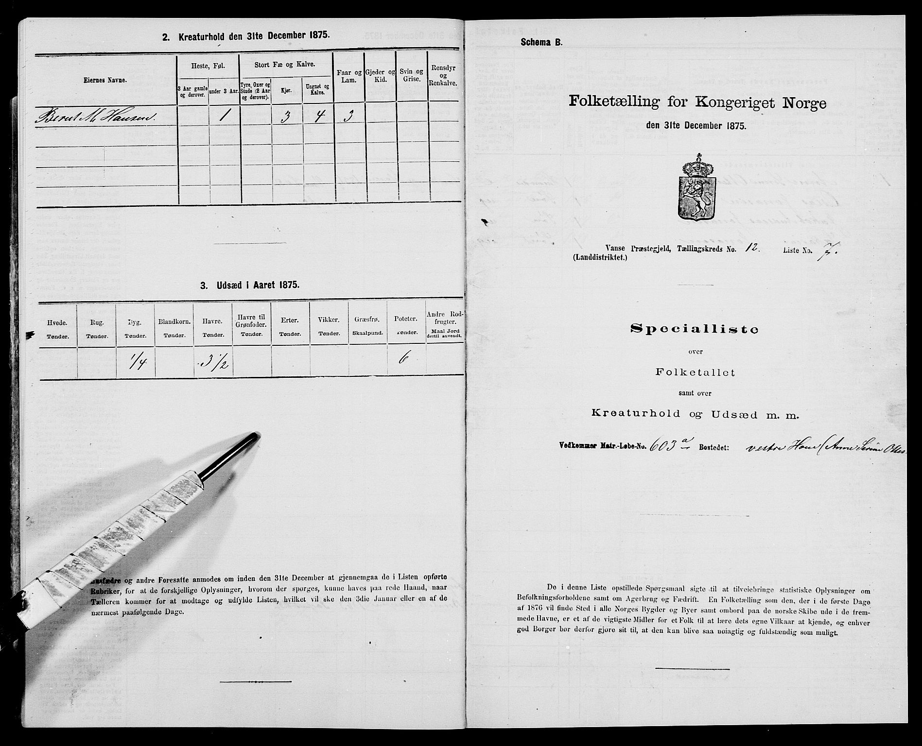 SAK, 1875 census for 1041L Vanse/Vanse og Farsund, 1875, p. 2162