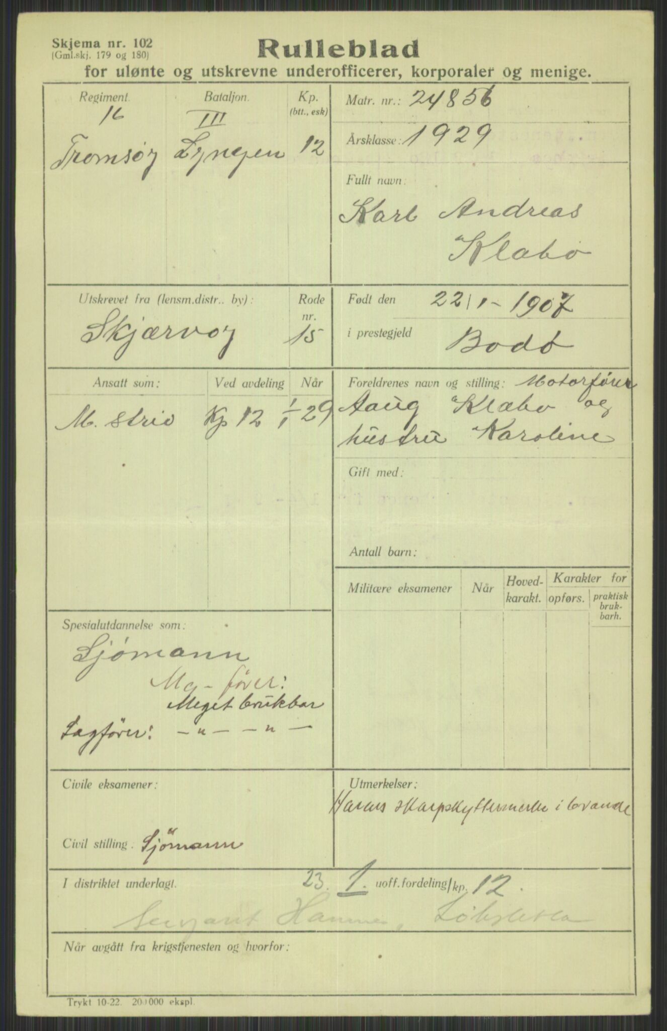 Forsvaret, Troms infanteriregiment nr. 16, AV/RA-RAFA-3146/P/Pa/L0013/0004: Rulleblad / Rulleblad for regimentets menige mannskaper, årsklasse 1929, 1929, p. 631