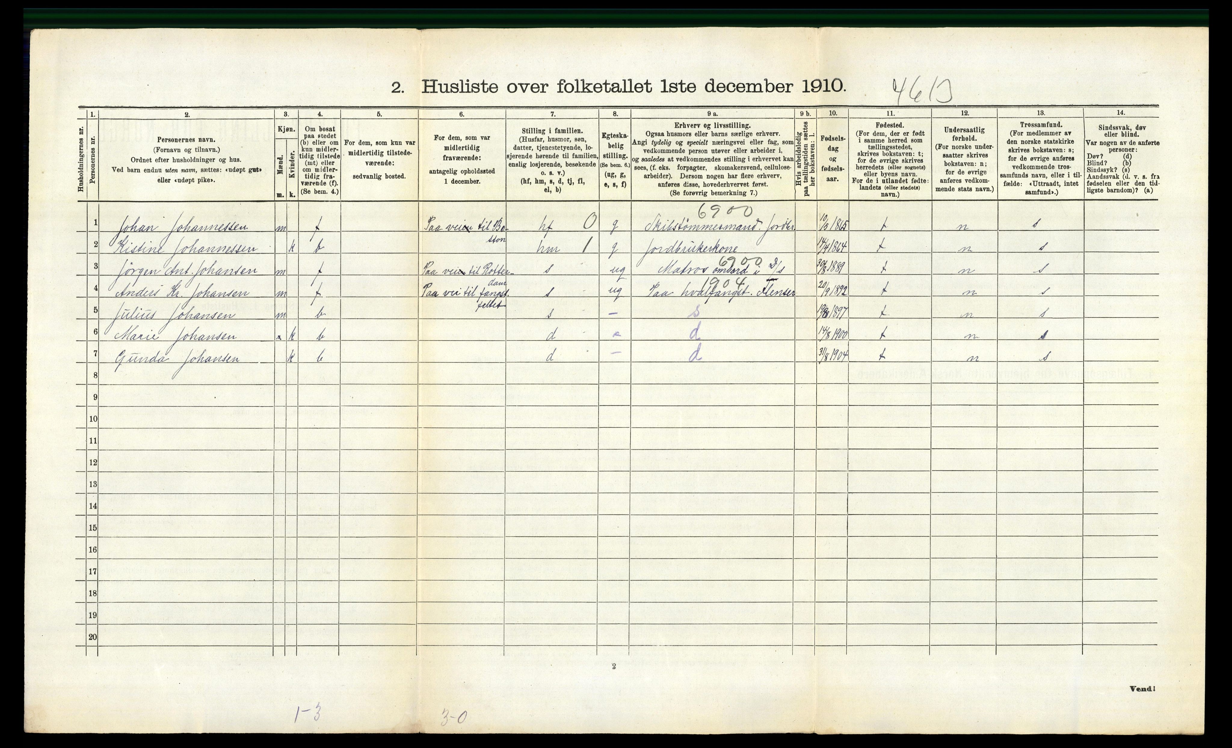 RA, 1910 census for Sandeherred, 1910, p. 1008