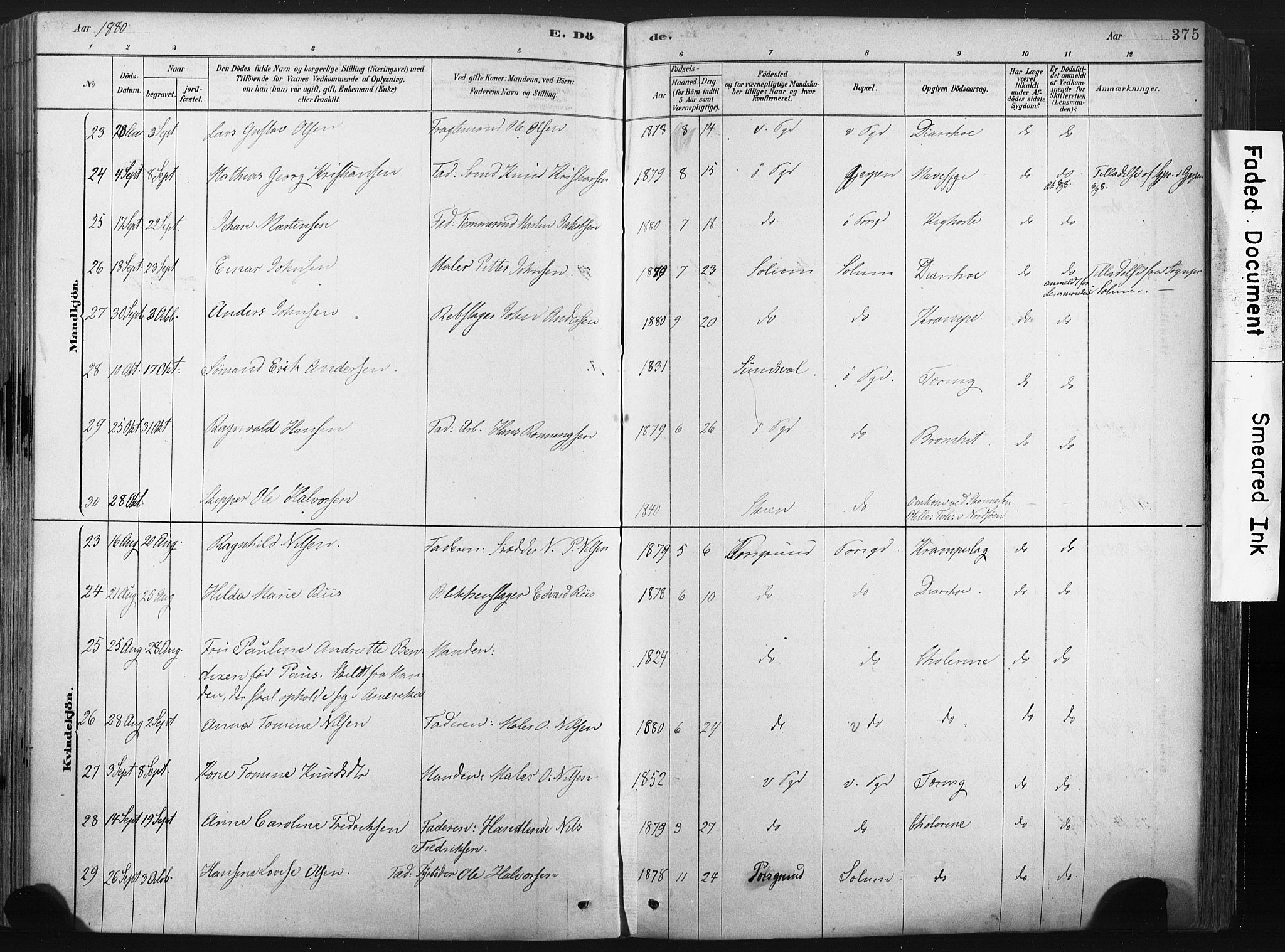 Porsgrunn kirkebøker , AV/SAKO-A-104/F/Fa/L0008: Parish register (official) no. 8, 1878-1895, p. 375