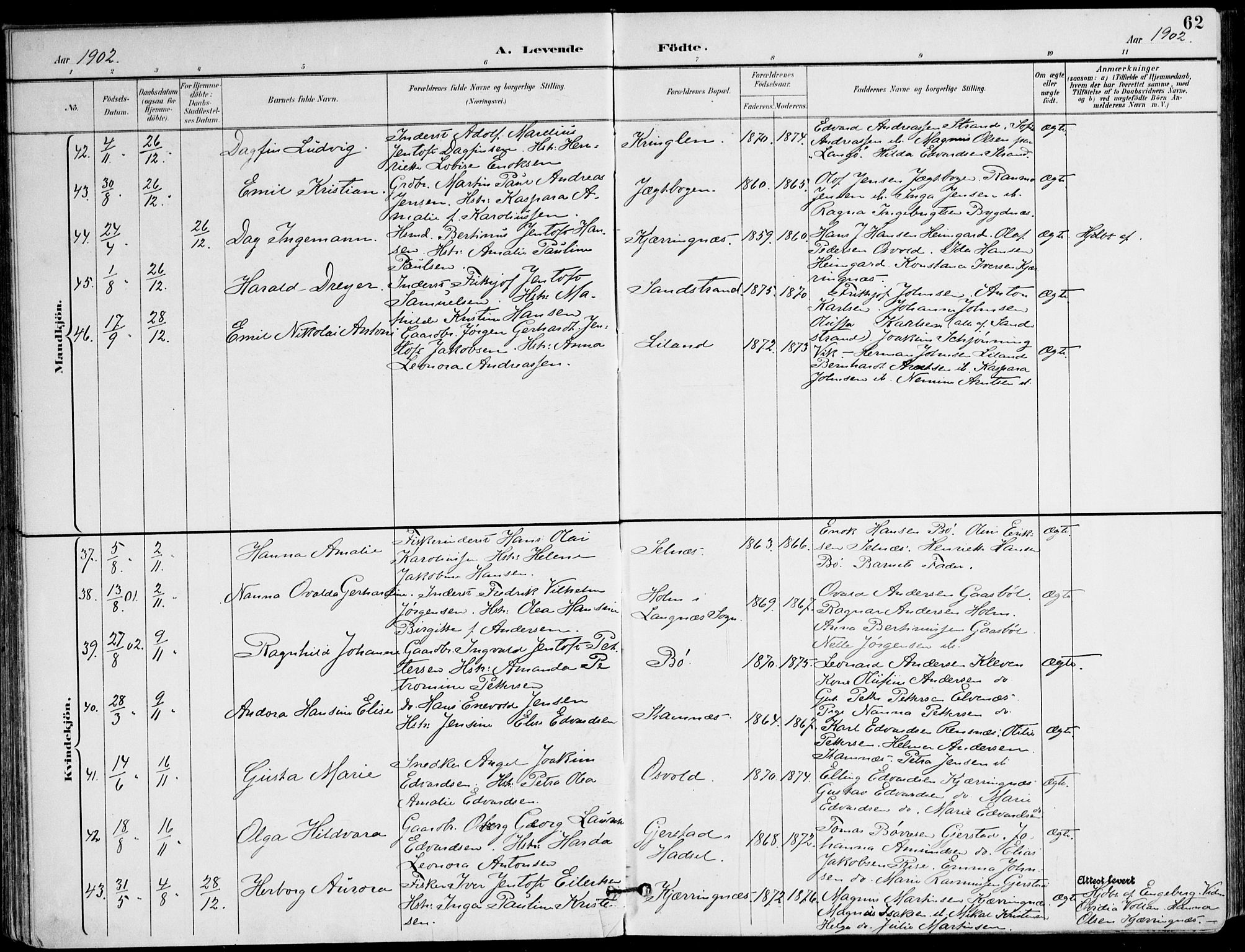 Ministerialprotokoller, klokkerbøker og fødselsregistre - Nordland, AV/SAT-A-1459/895/L1372: Parish register (official) no. 895A07, 1894-1914, p. 62