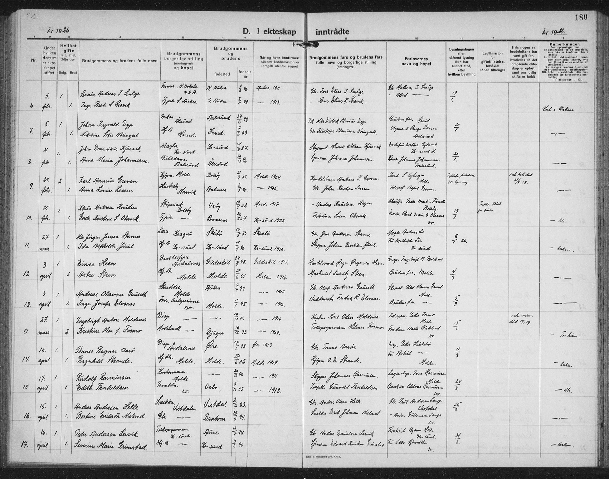 Ministerialprotokoller, klokkerbøker og fødselsregistre - Møre og Romsdal, AV/SAT-A-1454/558/L0704: Parish register (copy) no. 558C05, 1921-1942, p. 180