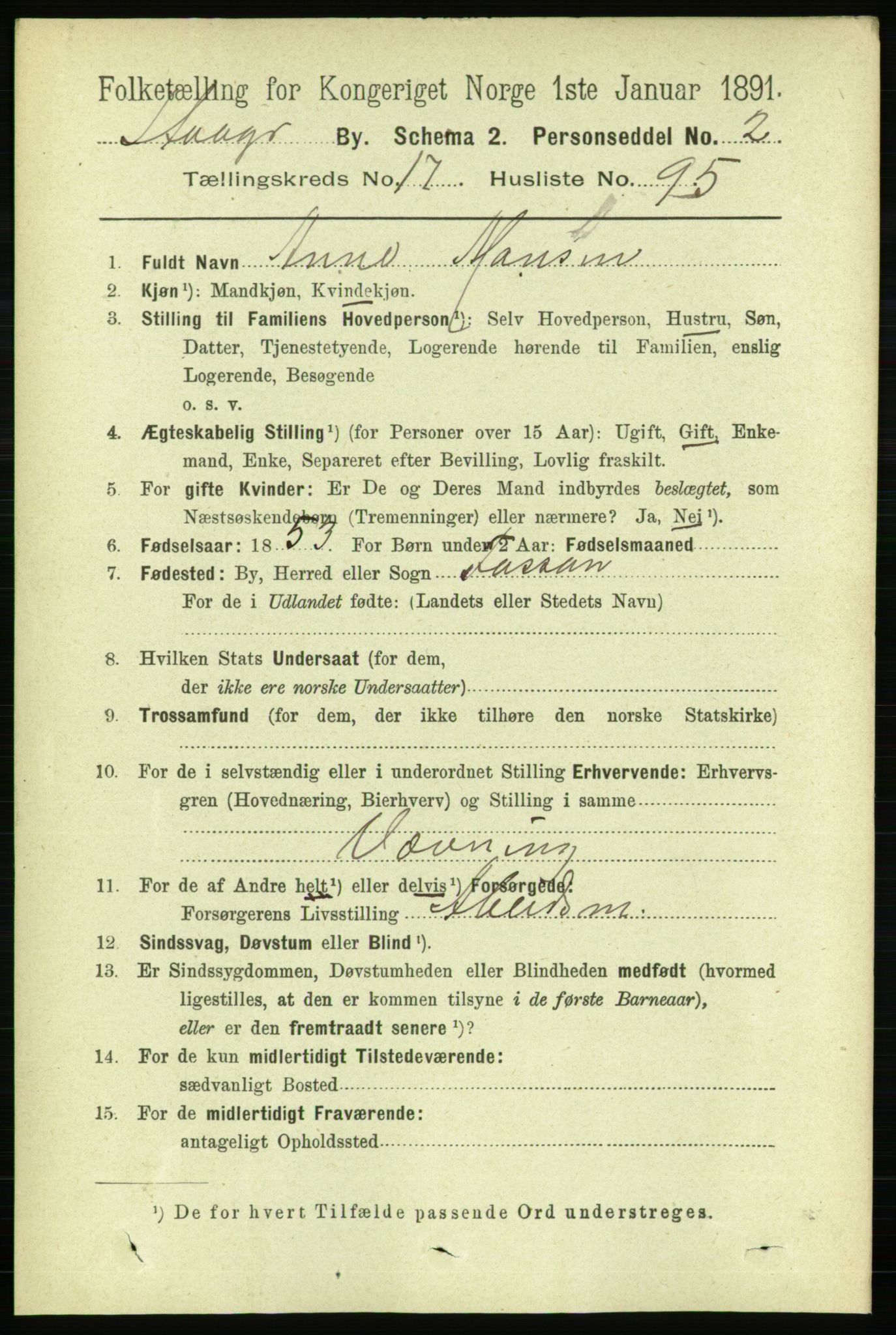 RA, 1891 census for 1103 Stavanger, 1891, p. 20977